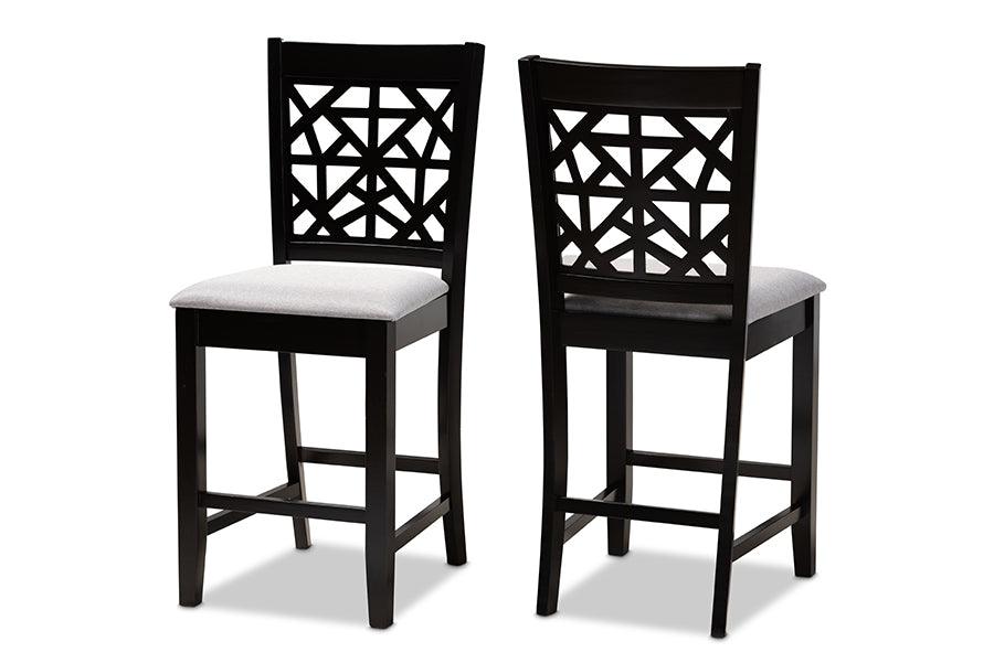 Devon Modern and Contemporary Fabric Upholstered and Espresso Finished Wood 2-Piece Counter Height Pub Chair Set