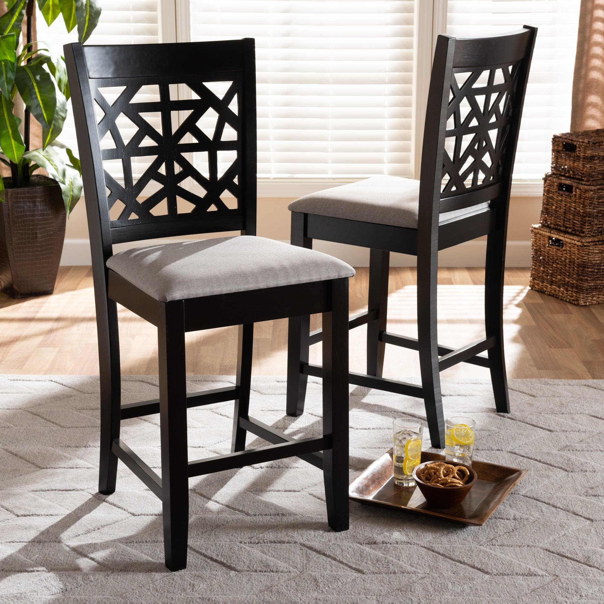 Devon Modern and Contemporary Fabric Upholstered and Espresso Finished Wood 2-Piece Counter Height Pub Chair Set