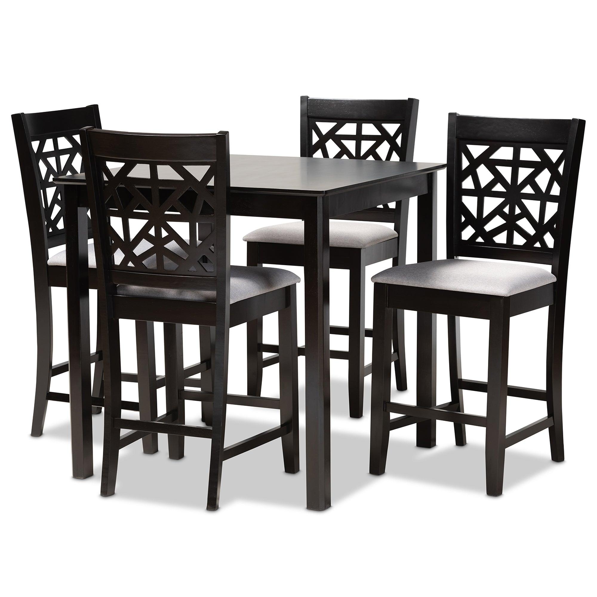 Devon Modern and Contemporary Fabric Upholstered and Espresso Finished Wood 5-Piece Pub Dining Set