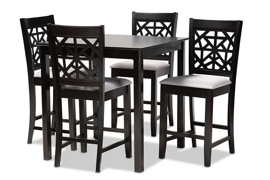 Devon Modern and Contemporary Fabric Upholstered and Espresso Finished Wood 5-Piece Pub Dining Set