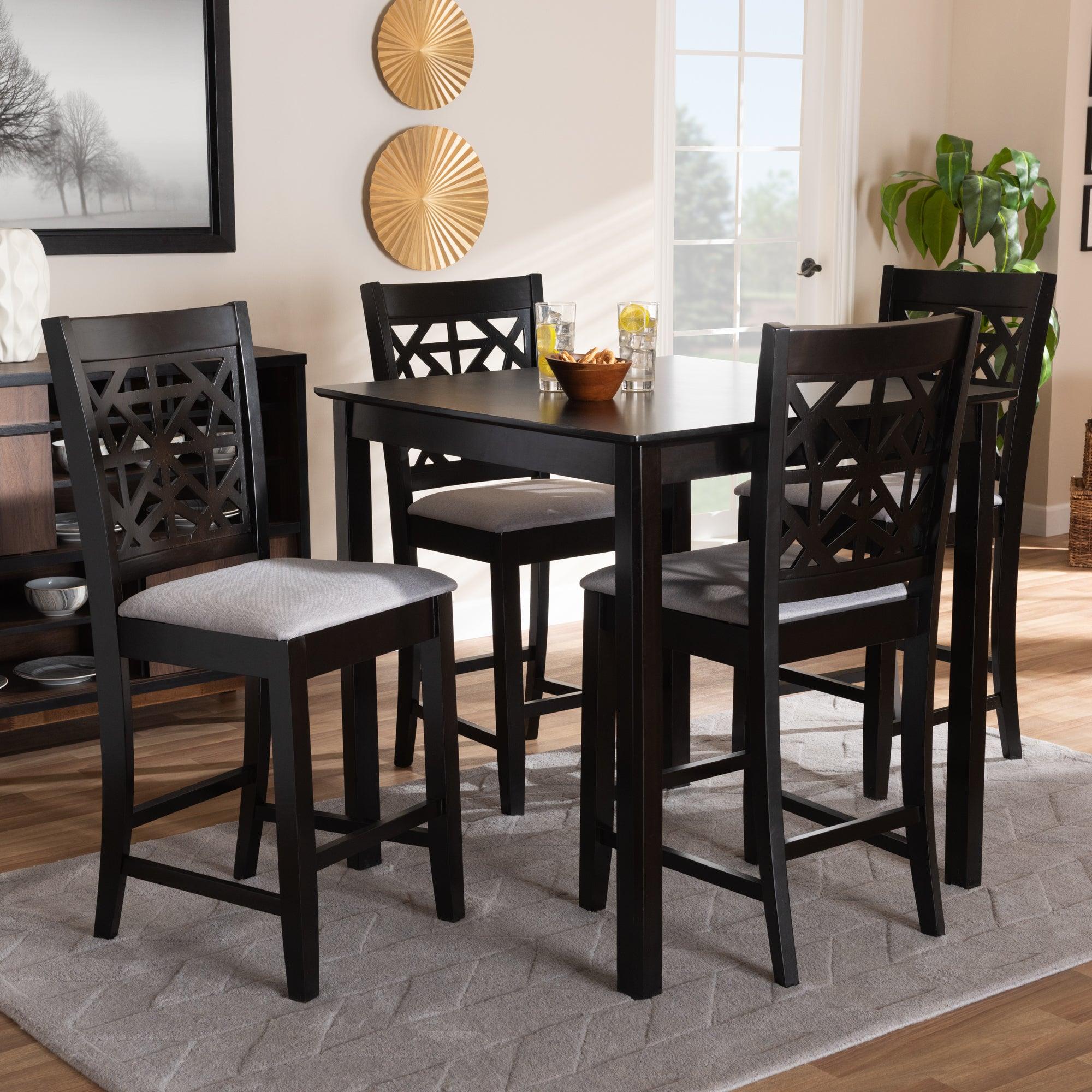 Devon Modern and Contemporary Fabric Upholstered and Espresso Finished Wood 5-Piece Pub Dining Set