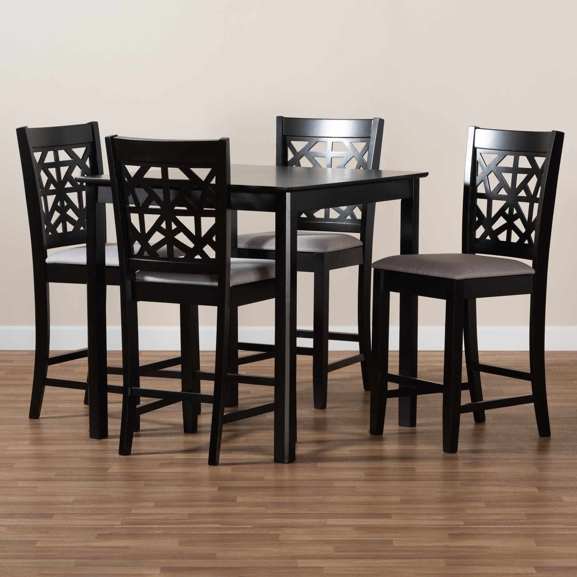 Devon Modern and Contemporary Fabric Upholstered and Espresso Finished Wood 5-Piece Pub Dining Set