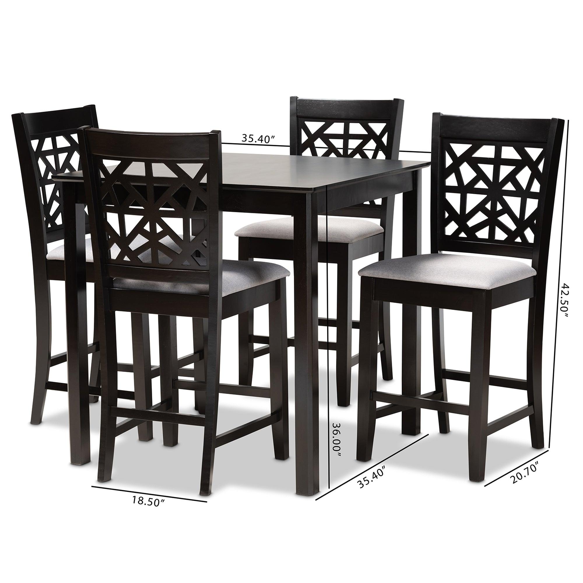 Devon Modern and Contemporary Fabric Upholstered and Espresso Finished Wood 5-Piece Pub Dining Set