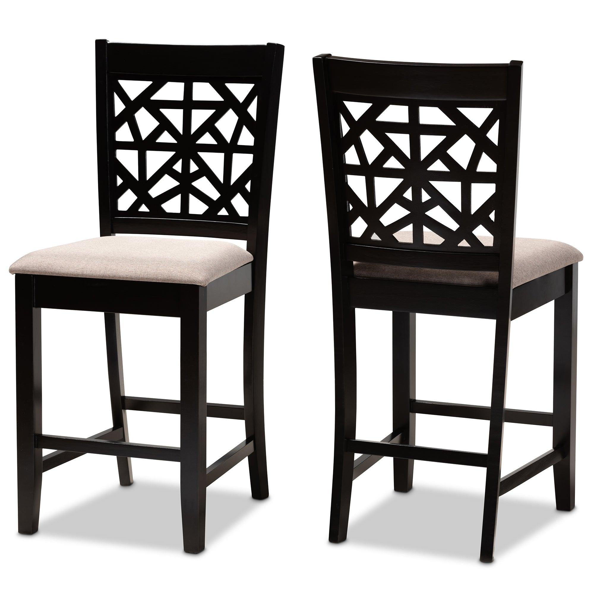 Devon Modern and Contemporary Sand Fabric Upholstered and Espresso Finished Wood 2-Piece Counter Height Pub Chair Set