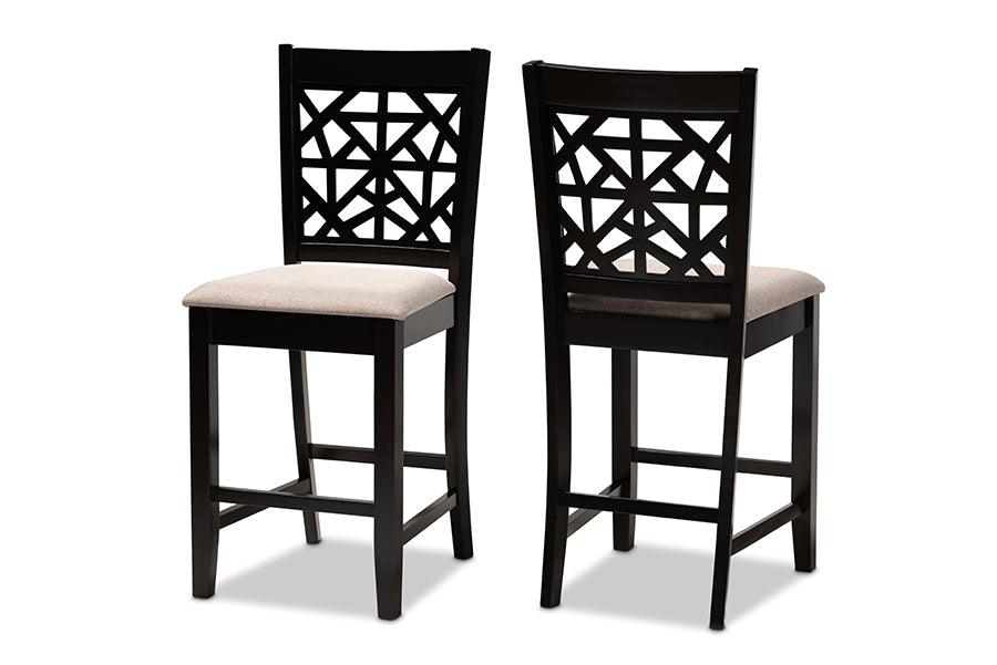 Devon Modern and Contemporary Sand Fabric Upholstered and Espresso Finished Wood 2-Piece Counter Height Pub Chair Set