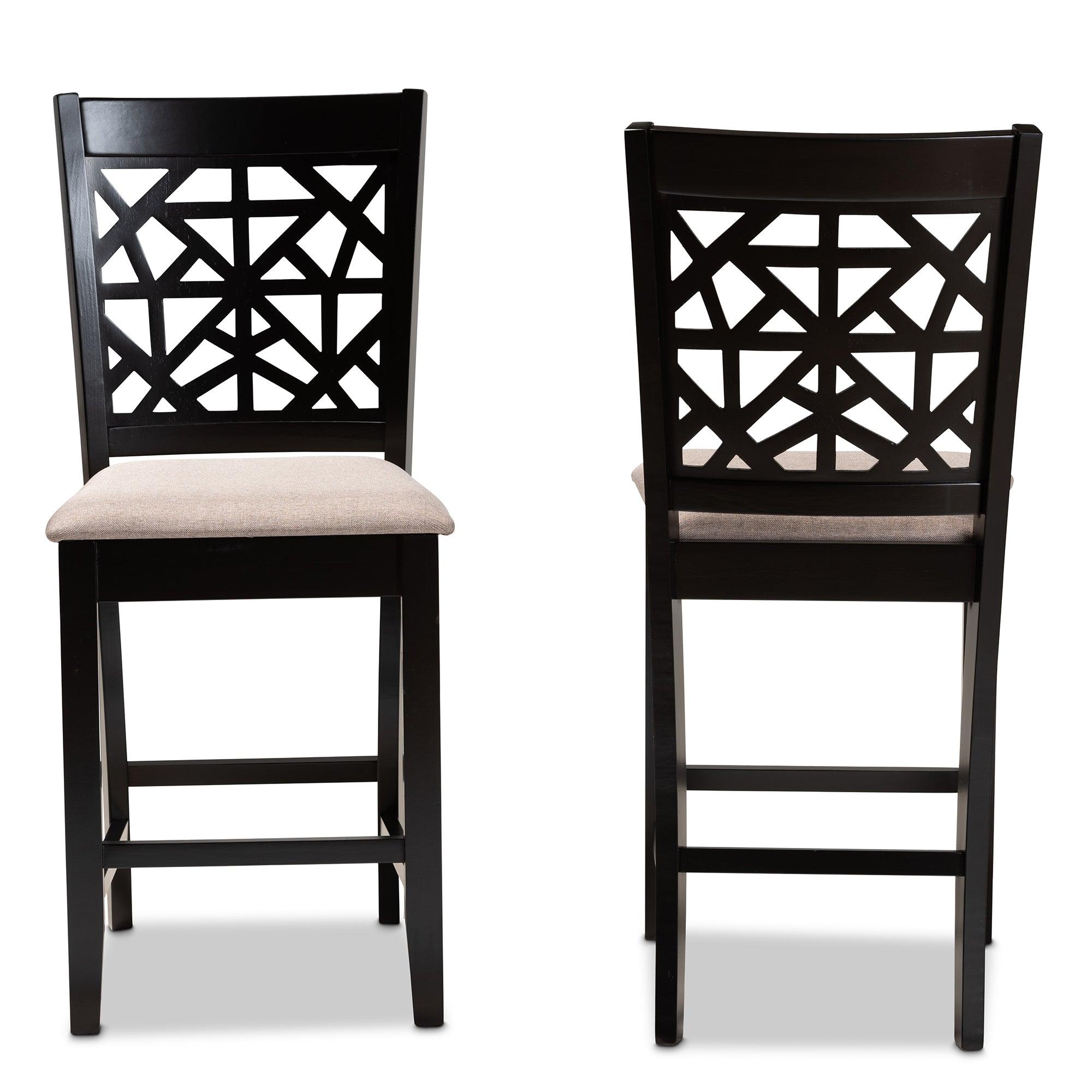 Devon Modern and Contemporary Sand Fabric Upholstered and Espresso Finished Wood 2-Piece Counter Height Pub Chair Set