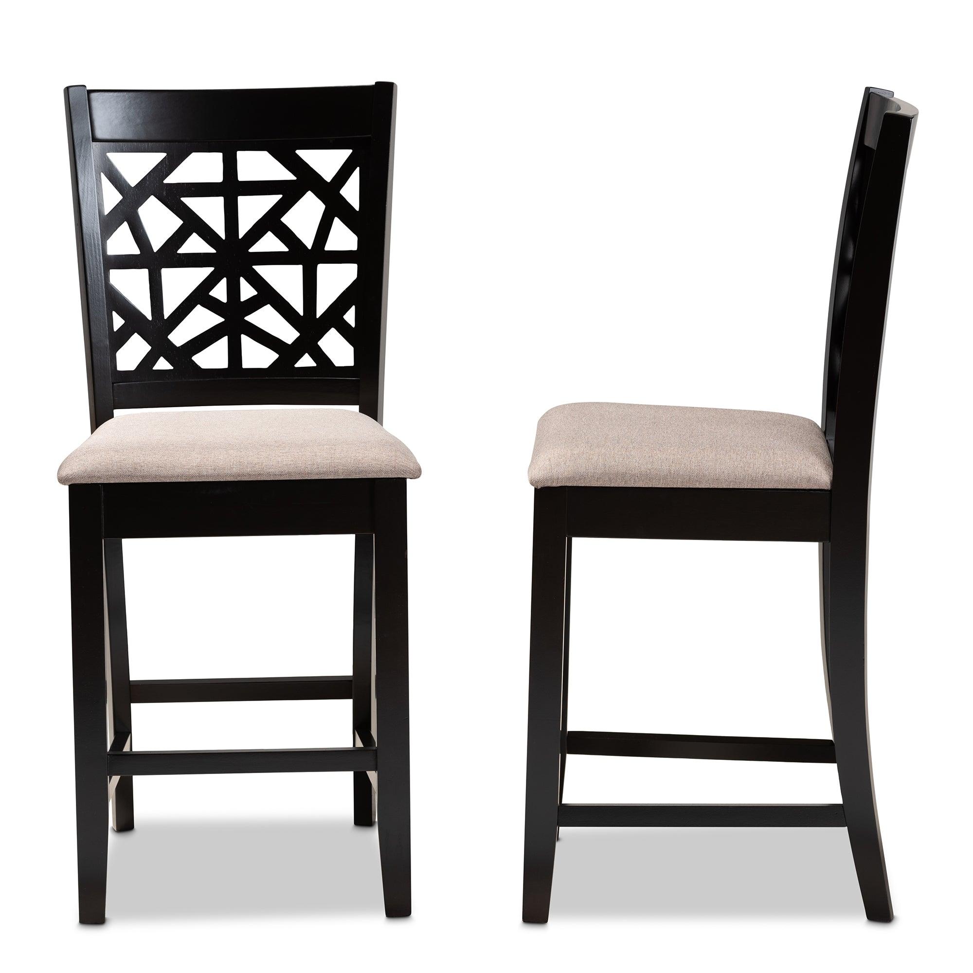 Devon Modern and Contemporary Sand Fabric Upholstered and Espresso Finished Wood 2-Piece Counter Height Pub Chair Set