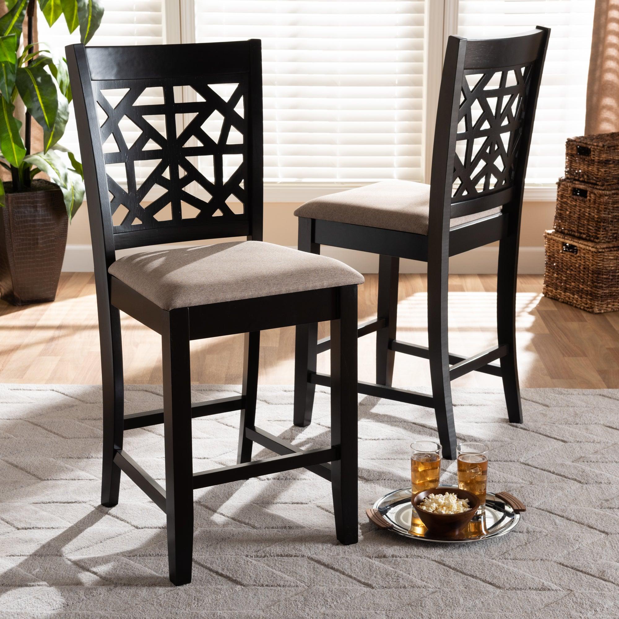 Devon Modern and Contemporary Sand Fabric Upholstered and Espresso Finished Wood 2-Piece Counter Height Pub Chair Set