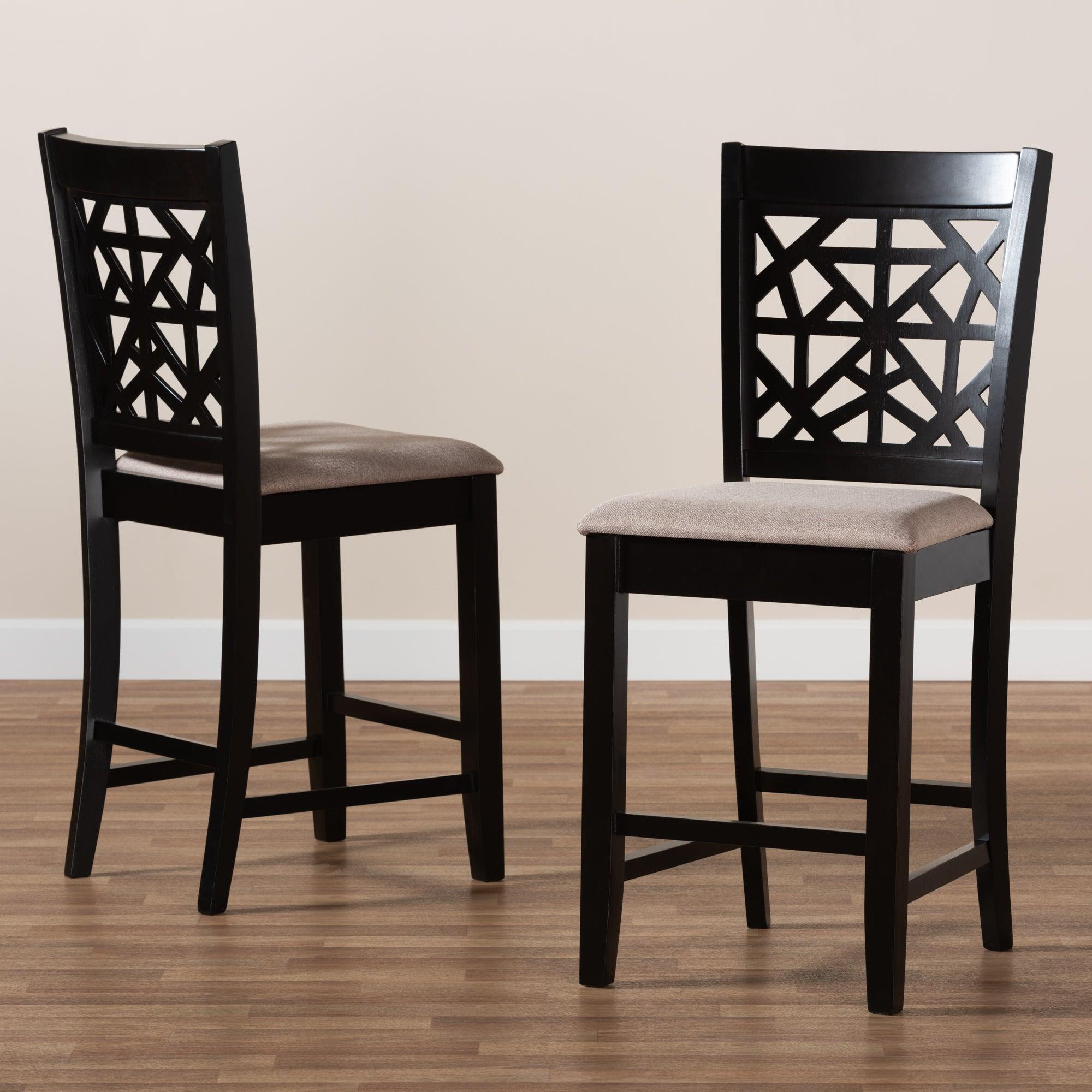 Devon Modern and Contemporary Sand Fabric Upholstered and Espresso Finished Wood 2-Piece Counter Height Pub Chair Set