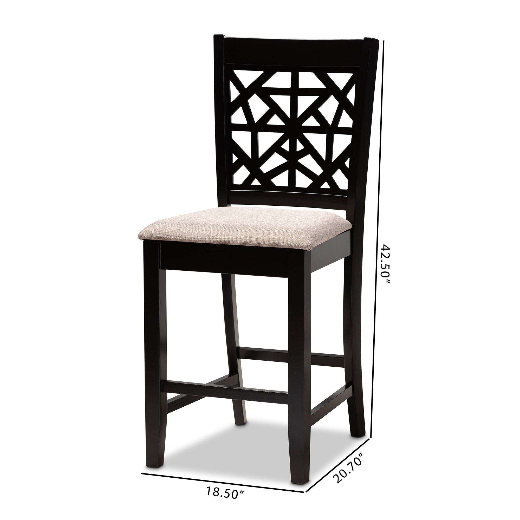 Devon Modern and Contemporary Sand Fabric Upholstered and Espresso Finished Wood 2-Piece Counter Height Pub Chair Set