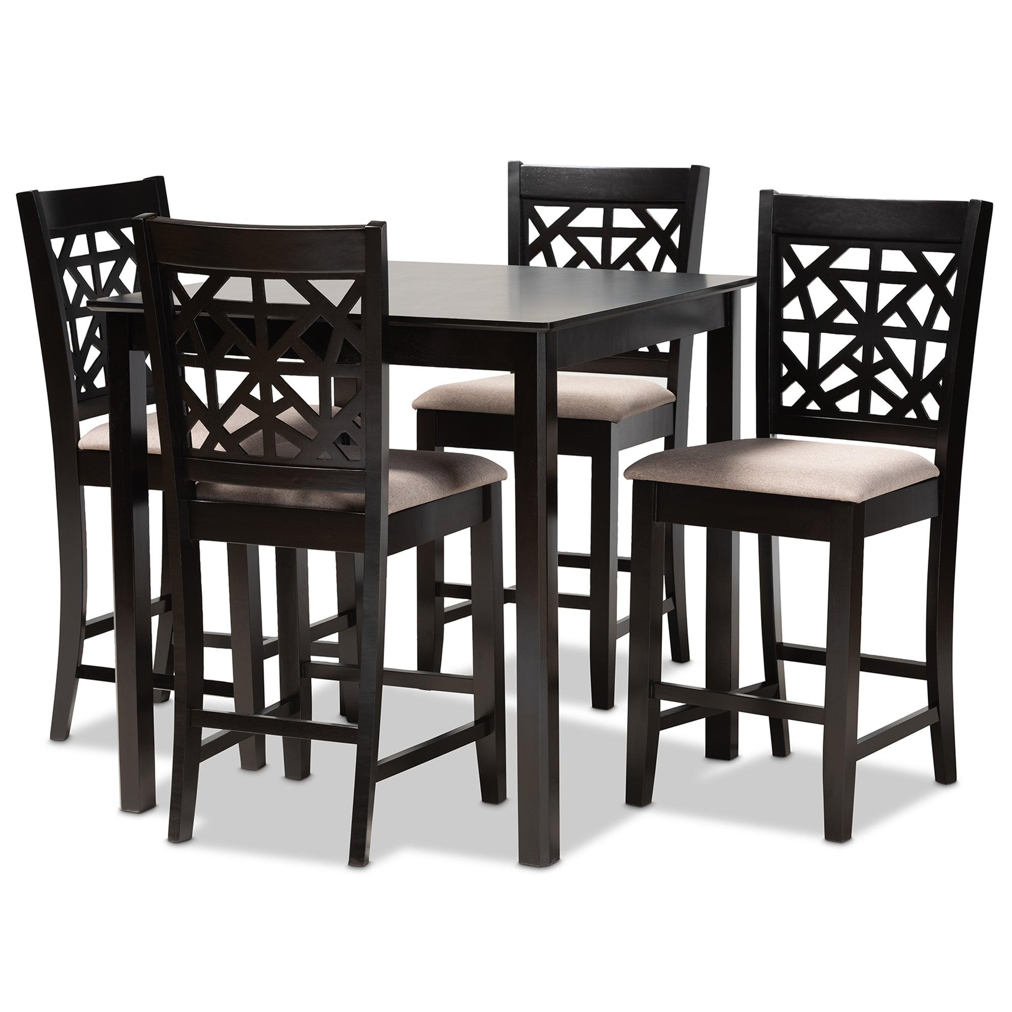 Devon Modern and Contemporary Sand Fabric Upholstered and Espresso Finished Wood 5-Piece Pub Dining Set