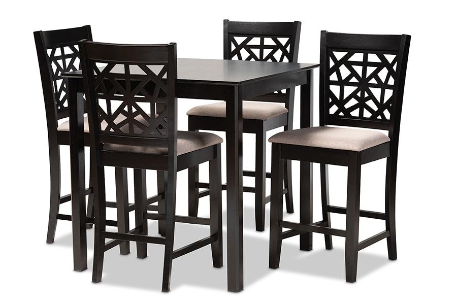 Devon Modern and Contemporary Sand Fabric Upholstered and Espresso Finished Wood 5-Piece Pub Dining Set