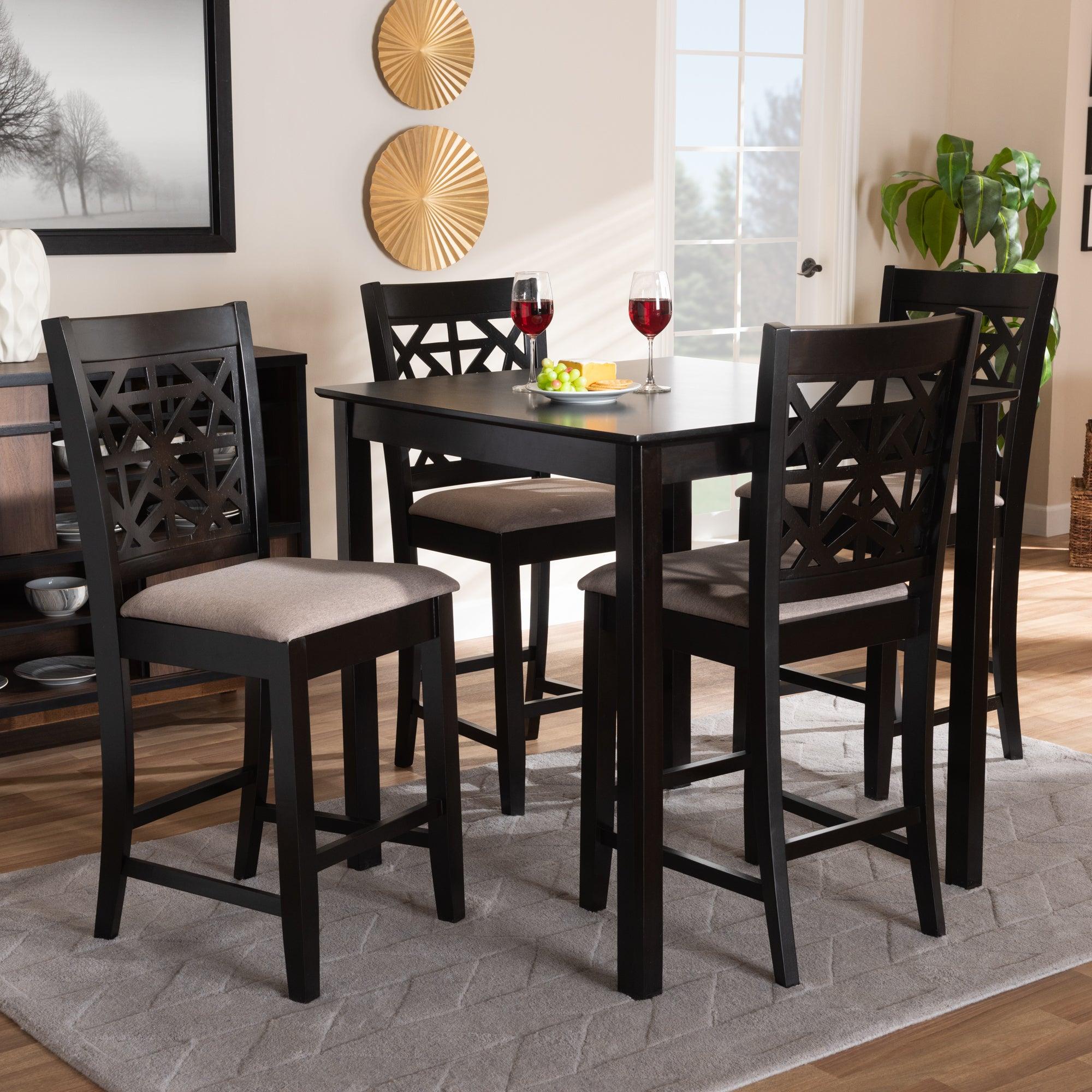 Devon Modern and Contemporary Sand Fabric Upholstered and Espresso Finished Wood 5-Piece Pub Dining Set