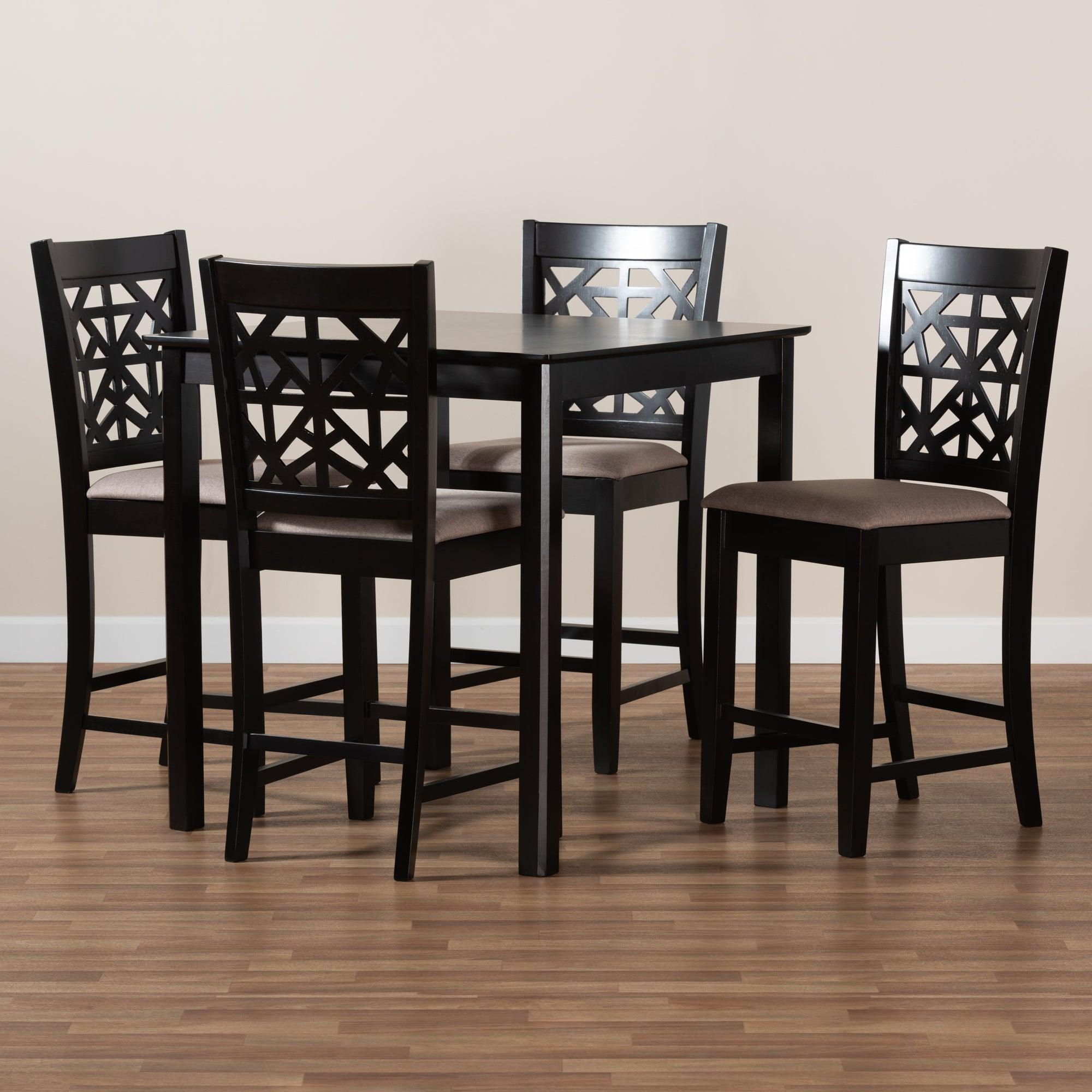 Devon Modern and Contemporary Sand Fabric Upholstered and Espresso Finished Wood 5-Piece Pub Dining Set