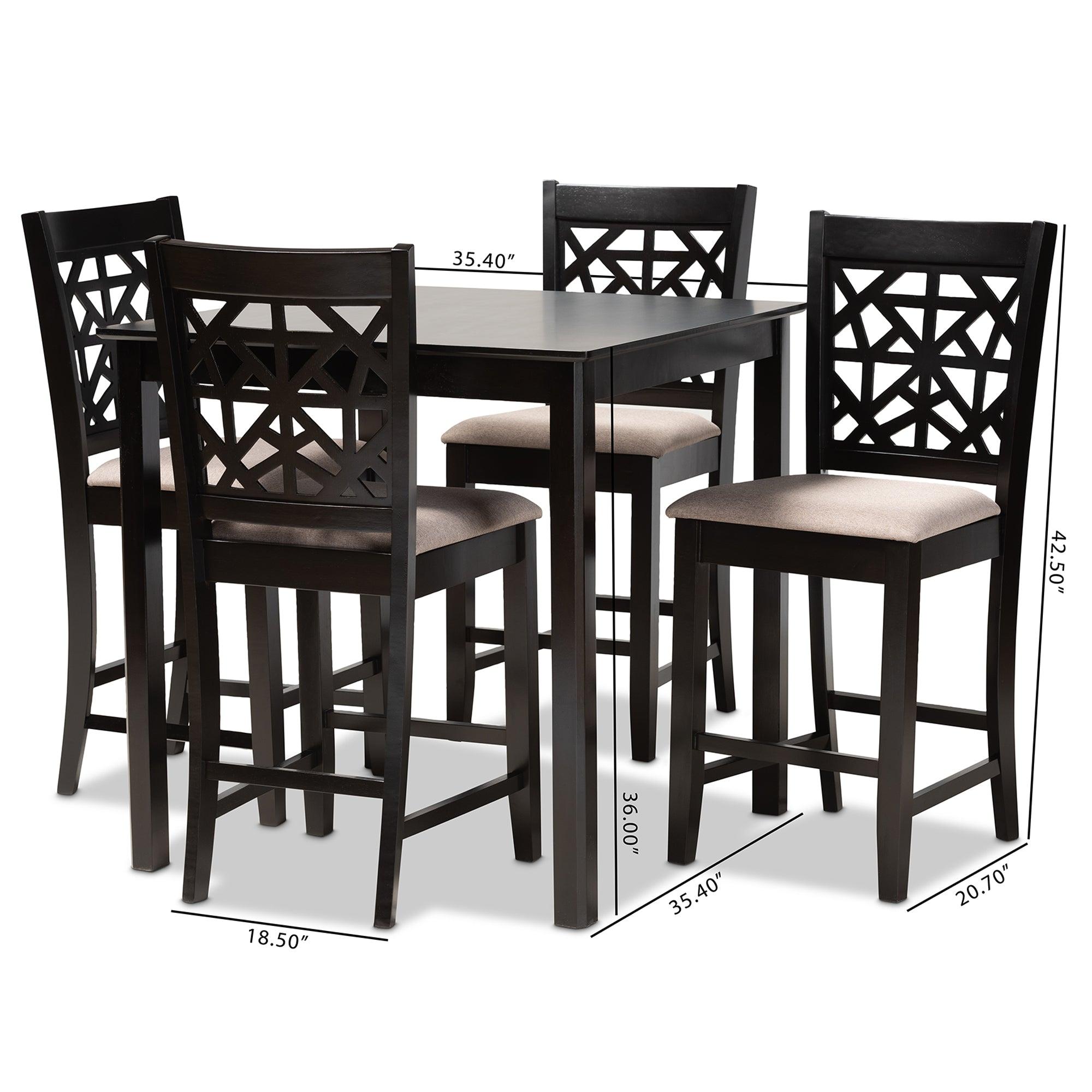 Devon Modern and Contemporary Sand Fabric Upholstered and Espresso Finished Wood 5-Piece Pub Dining Set