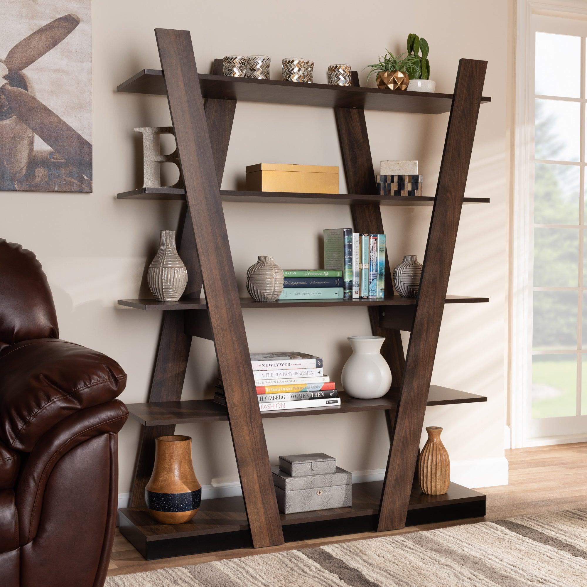 Michio Modern and Contemporary Finished 5-Tier Wood Geometric Living Room Display Shelf