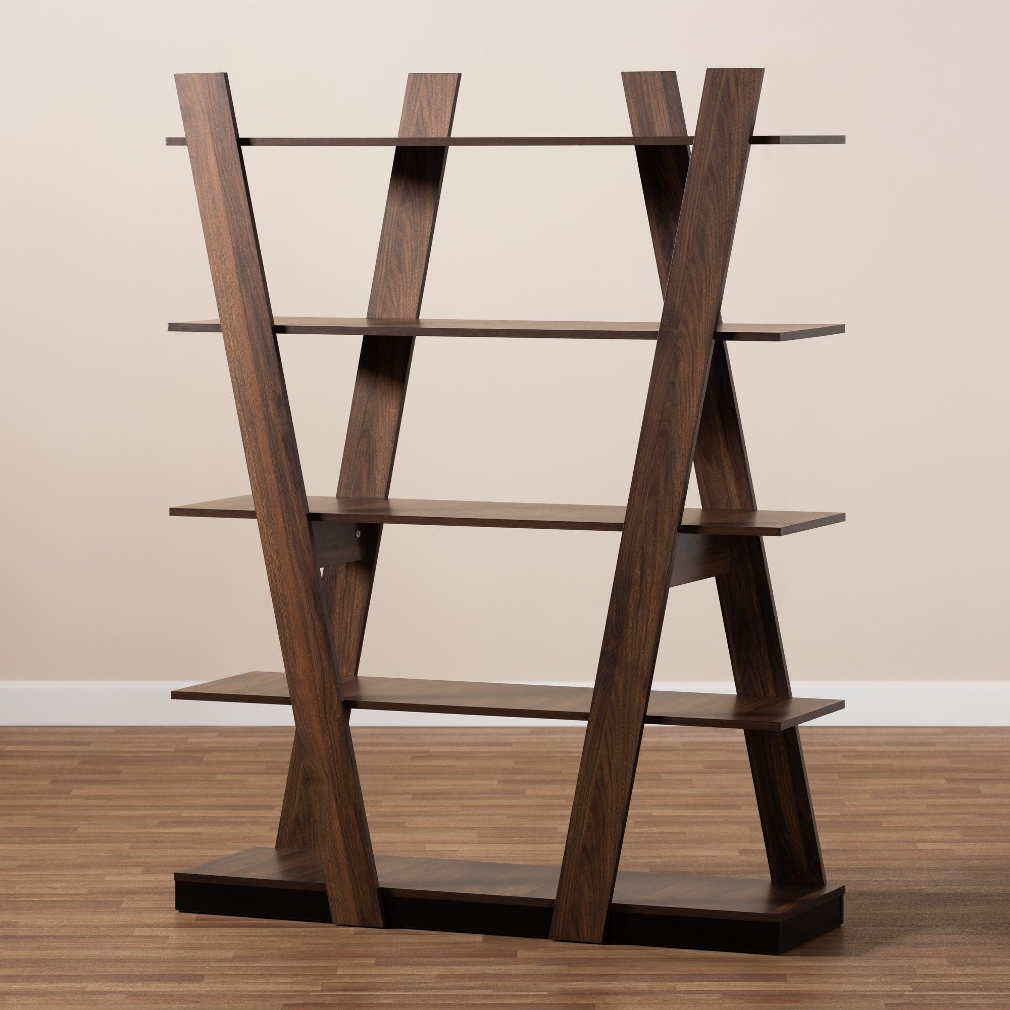 Michio Modern and Contemporary Finished 5-Tier Wood Geometric Living Room Display Shelf