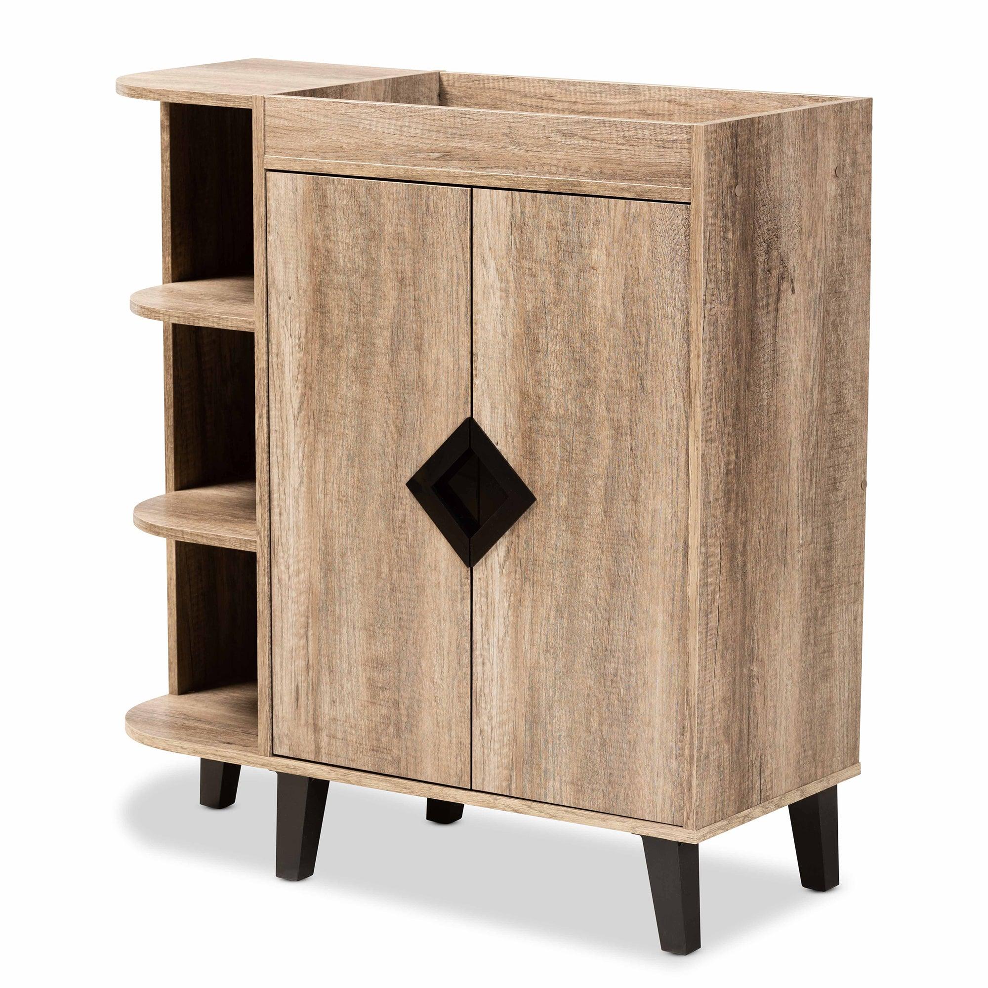 Wales Modern and Contemporary Rustic Finished Wood 2-Door Shoe Storage Cabinet with Open Shelves