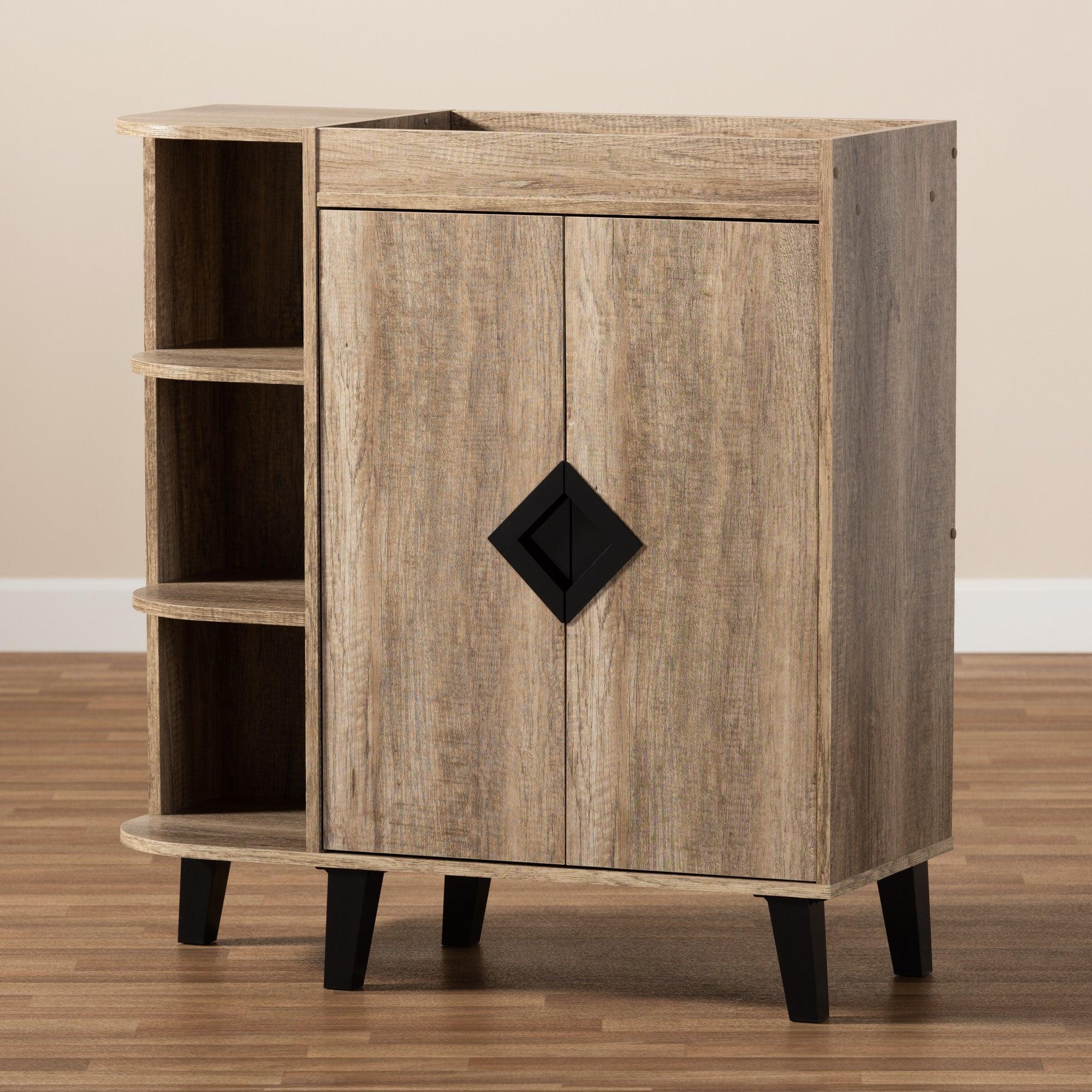 Wales Modern and Contemporary Rustic Finished Wood 2-Door Shoe Storage Cabinet with Open Shelves