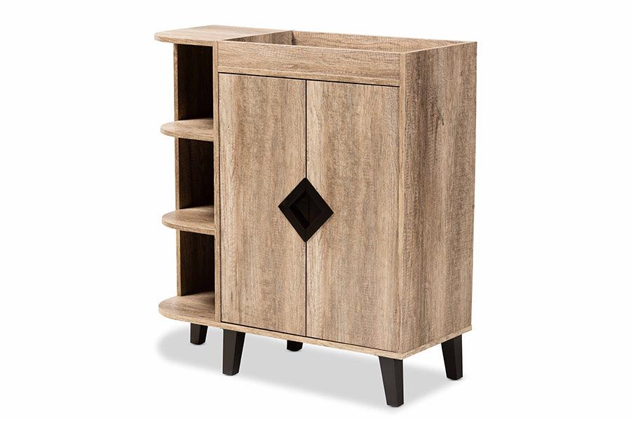 Wales Modern and Contemporary Rustic Finished Wood 2-Door Shoe Storage Cabinet with Open Shelves