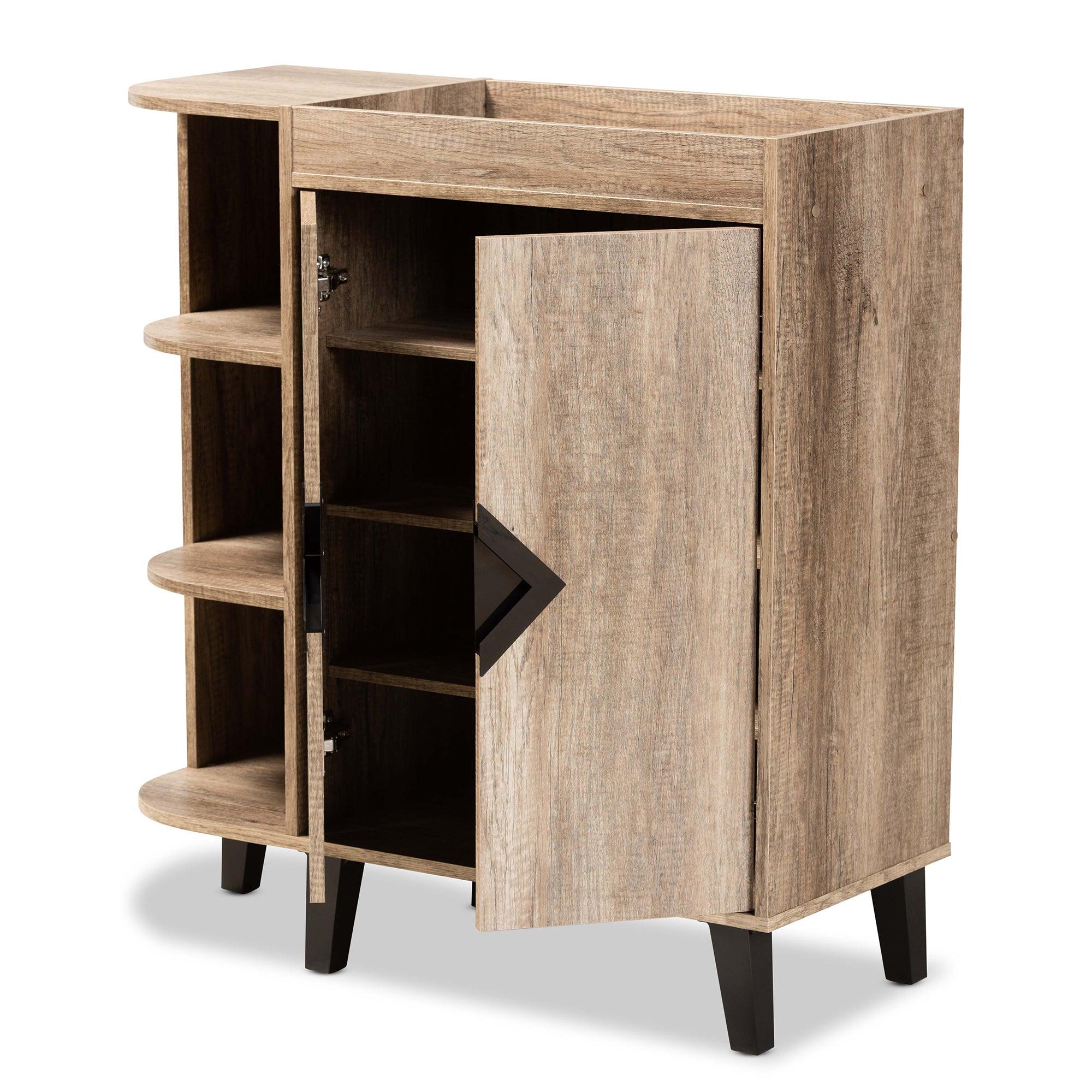 Wales Modern and Contemporary Rustic Finished Wood 2-Door Shoe Storage Cabinet with Open Shelves