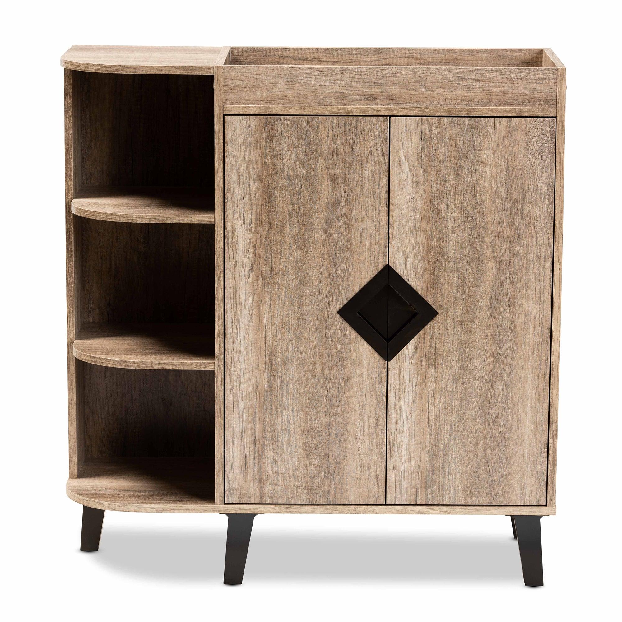 Wales Modern and Contemporary Rustic Finished Wood 2-Door Shoe Storage Cabinet with Open Shelves