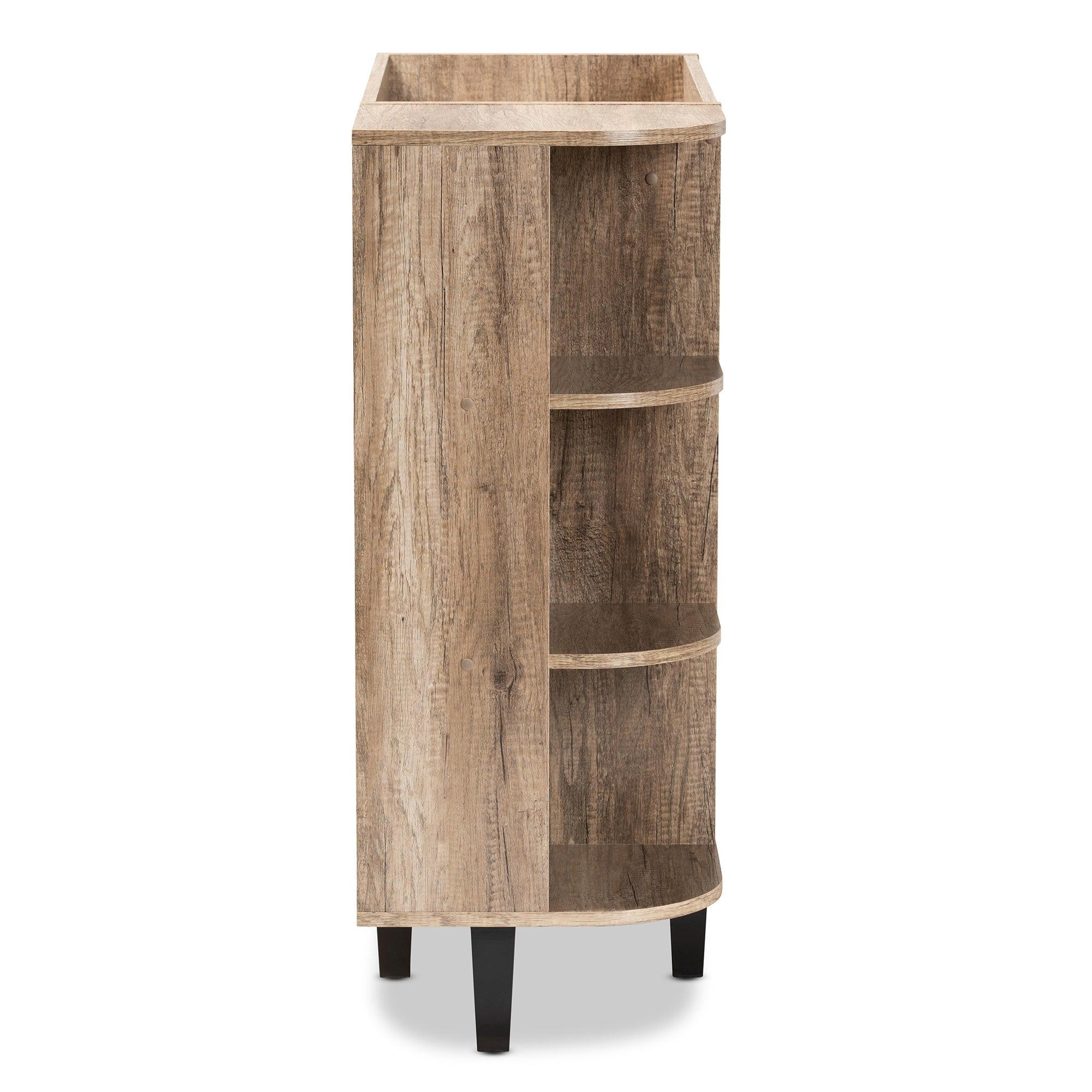 Wales Modern and Contemporary Rustic Finished Wood 2-Door Shoe Storage Cabinet with Open Shelves