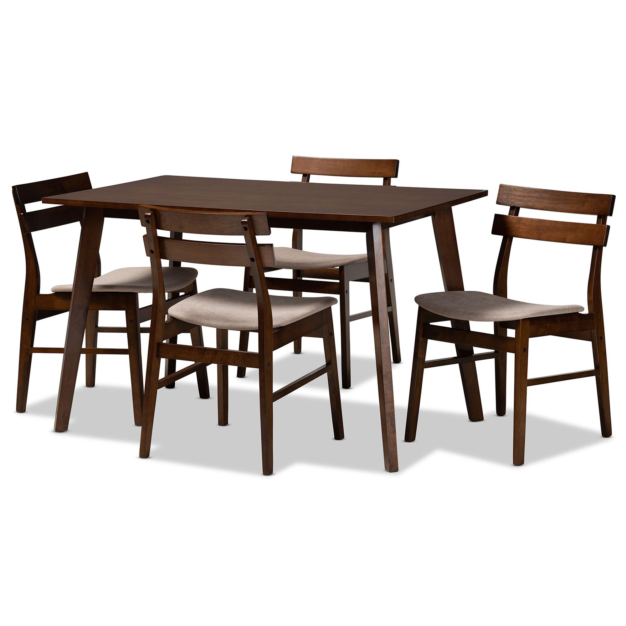 Eleri Mid-Century Modern Transitional Light Fabric Upholstered and Finished Wood 5-Piece Dining Set