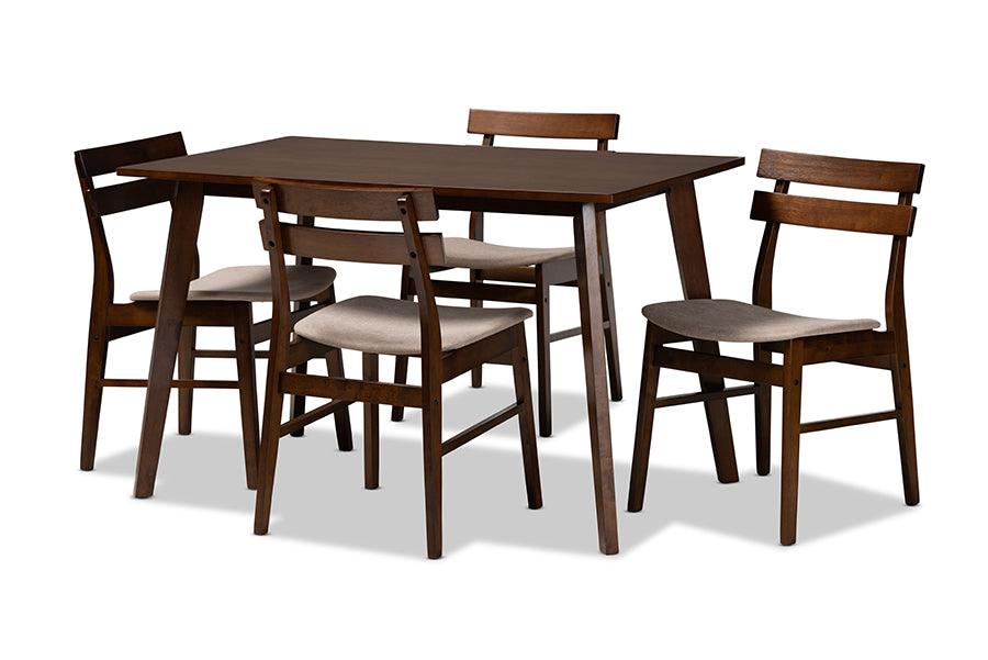 Eleri Mid-Century Modern Transitional Light Fabric Upholstered and Finished Wood 5-Piece Dining Set