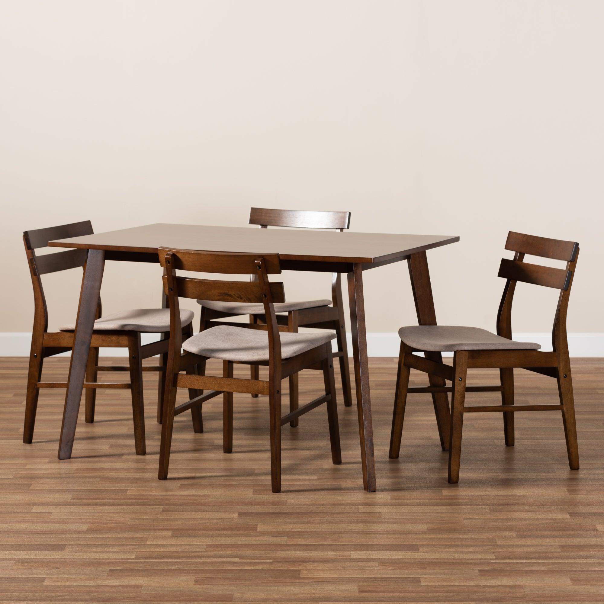 Eleri Mid-Century Modern Transitional Light Fabric Upholstered and Finished Wood 5-Piece Dining Set