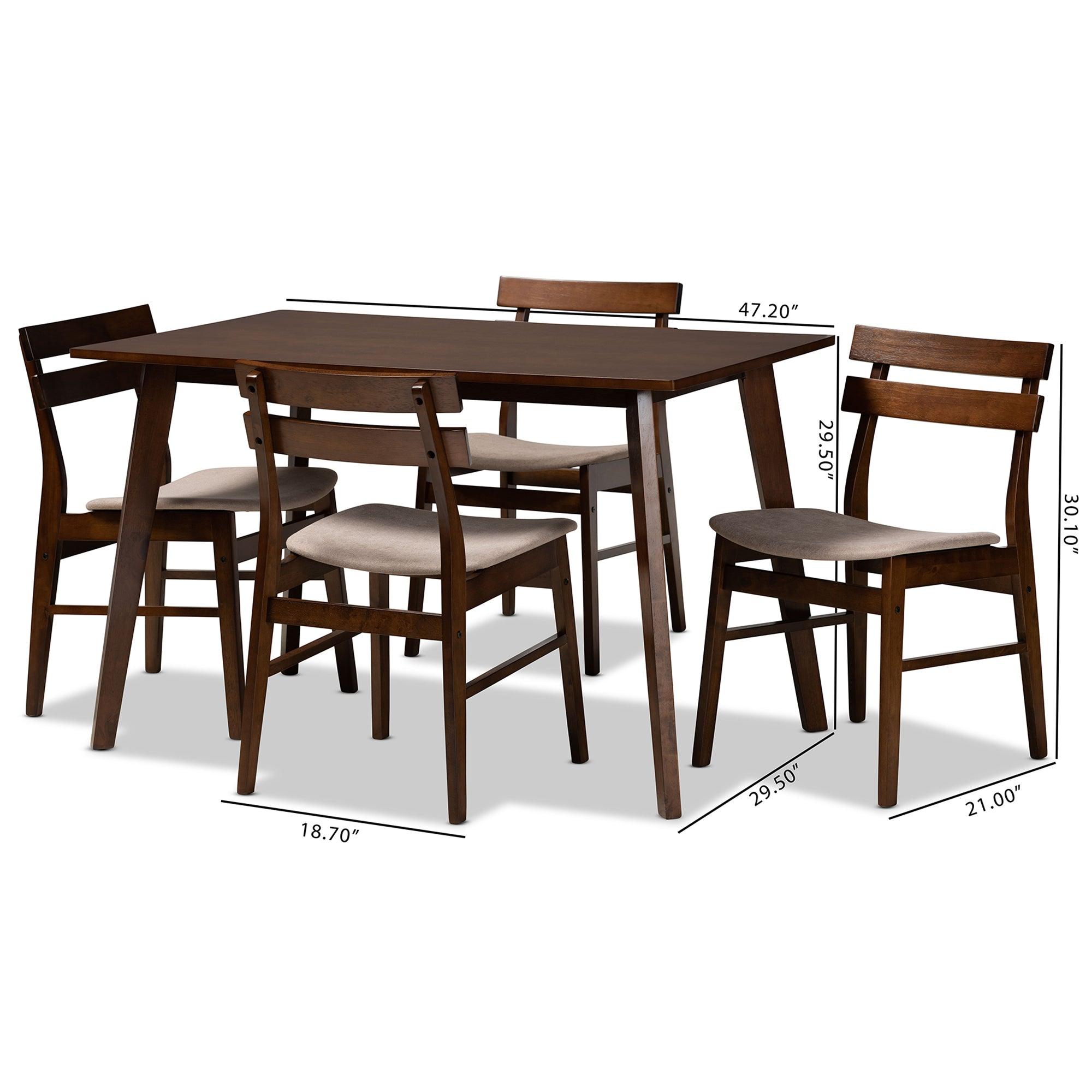 Eleri Mid-Century Modern Transitional Light Fabric Upholstered and Finished Wood 5-Piece Dining Set