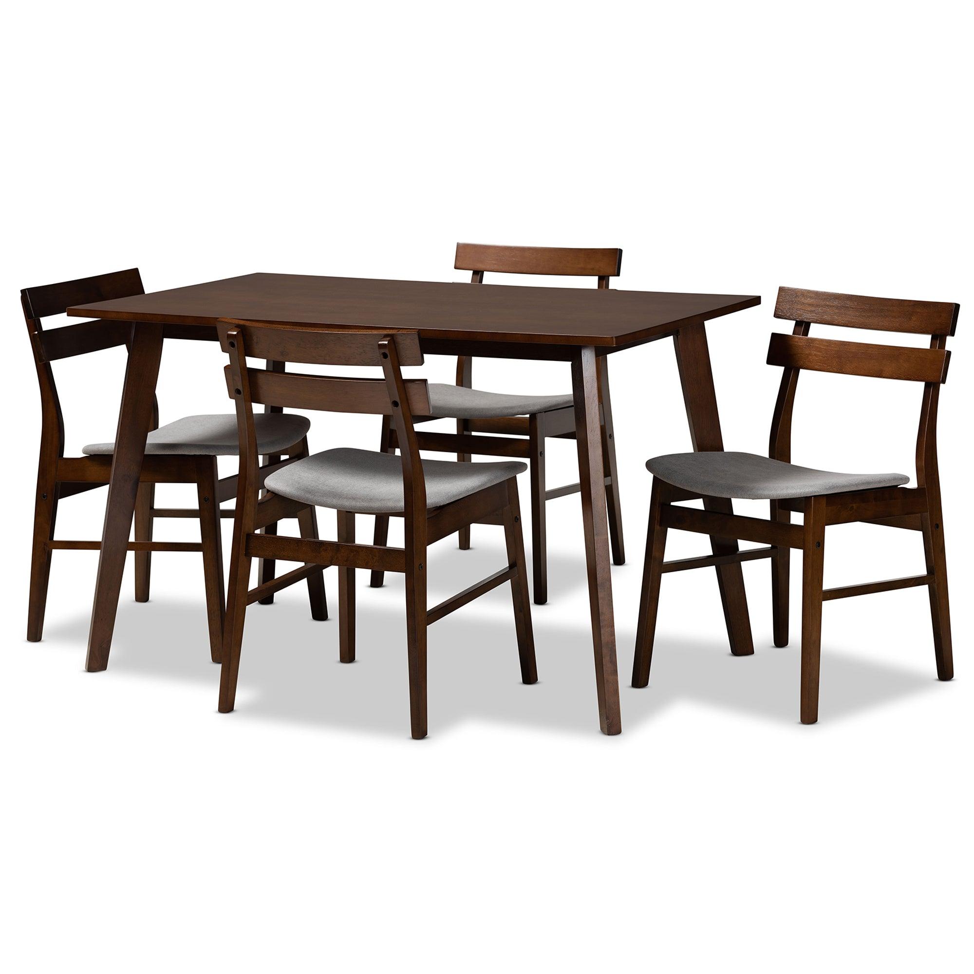 Eleri Mid-Century Modern Transitional Light Fabric Upholstered and Finished Wood 5-Piece Dining Set