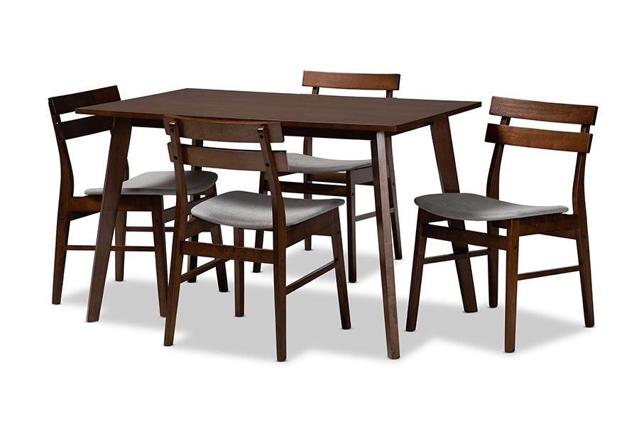 Eleri Mid-Century Modern Transitional Light Fabric Upholstered and Finished Wood 5-Piece Dining Set