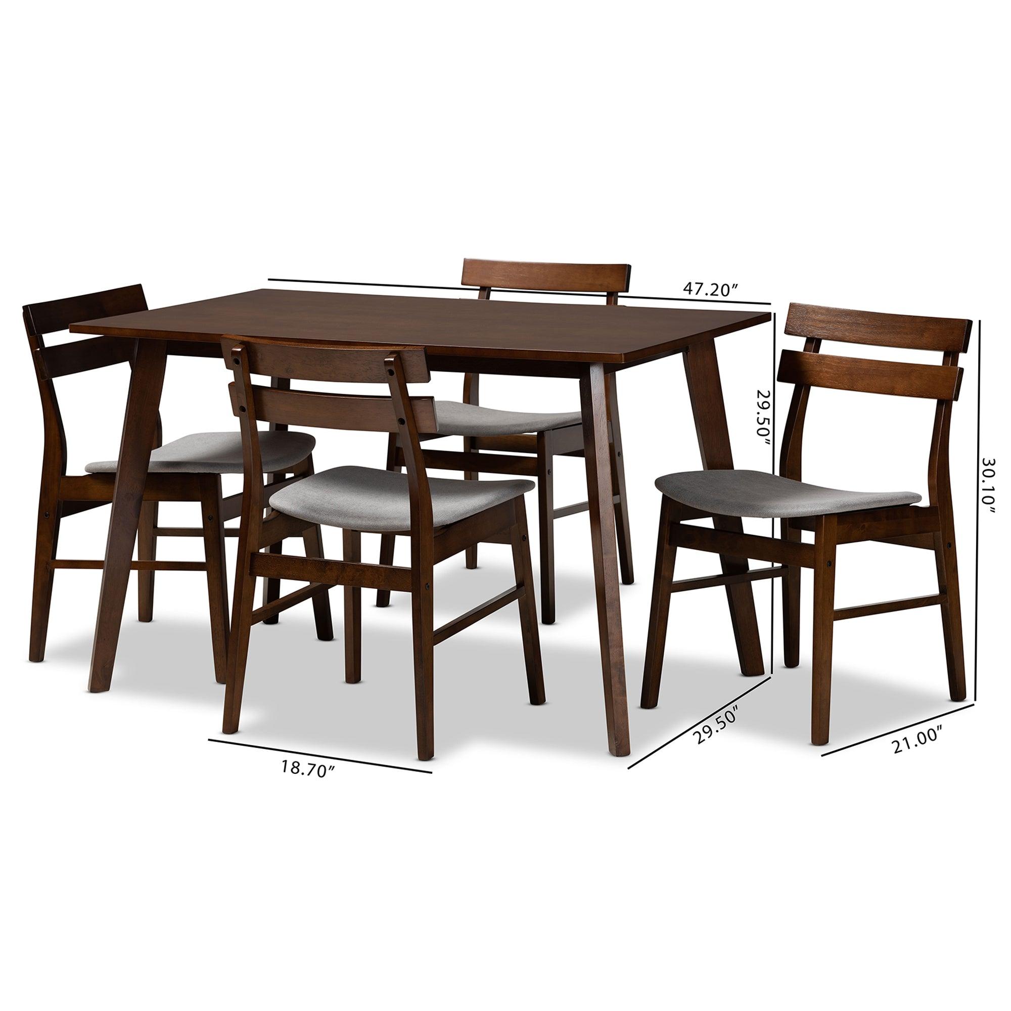 Eleri Mid-Century Modern Transitional Light Fabric Upholstered and Finished Wood 5-Piece Dining Set