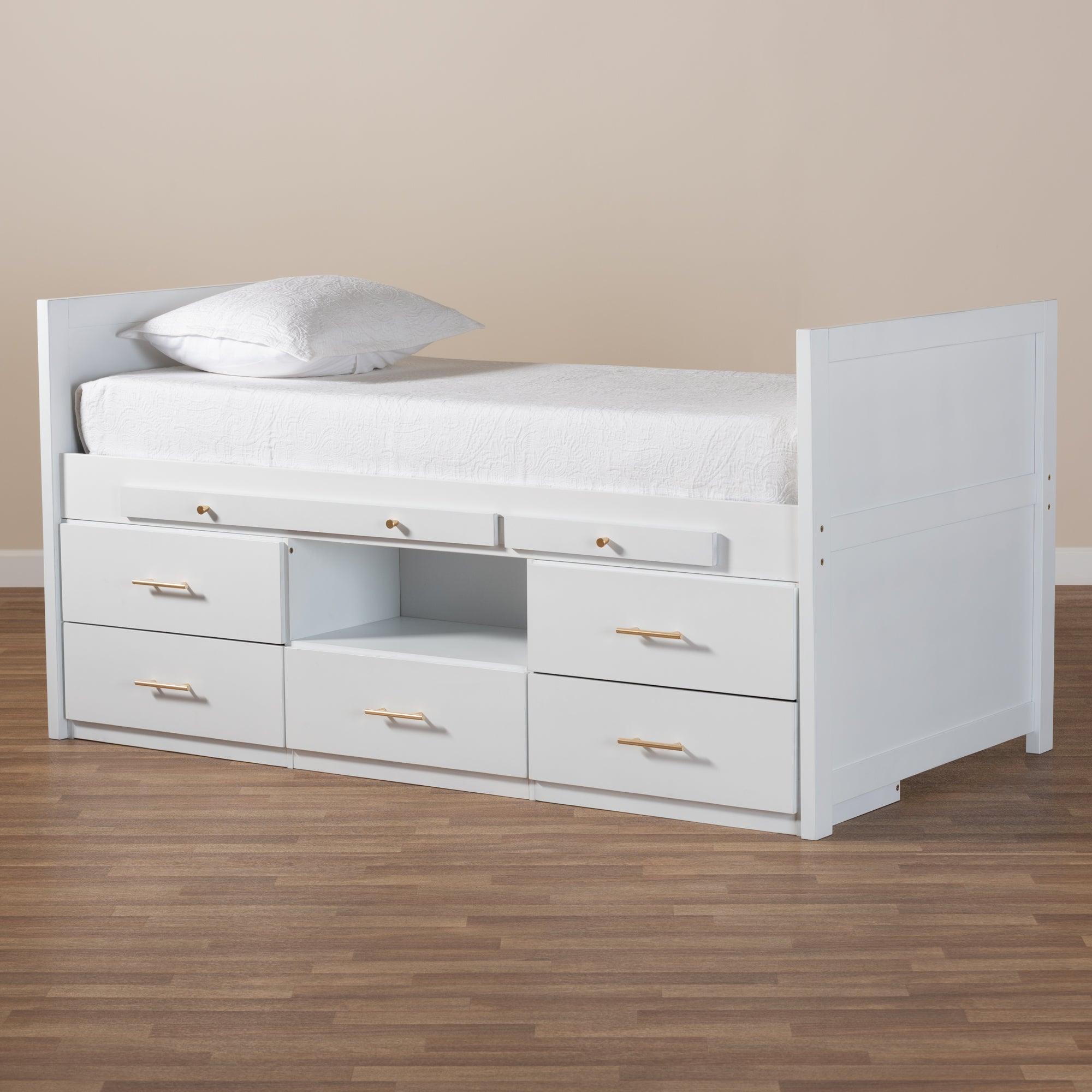 Mirza Modern and Contemporary Finished Wood 5-Drawer Storage Bed with Pull-Out Desk