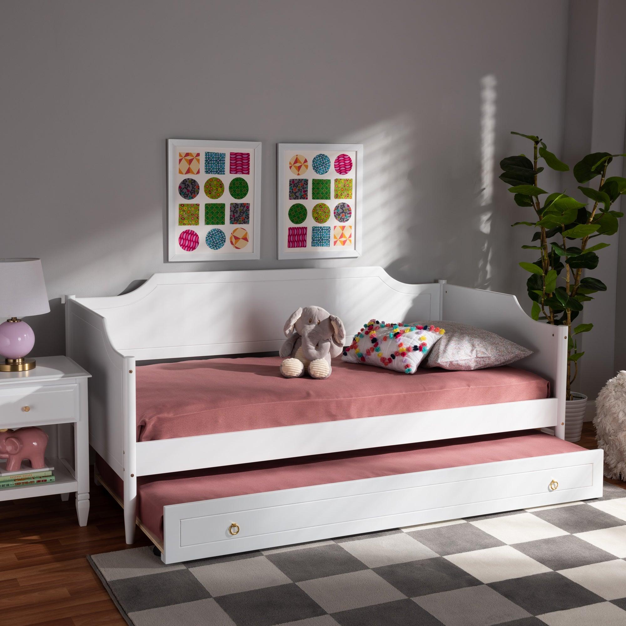 Alya Classic Traditional Farmhouse Finished Wood Daybed with Roll-Out Trundle Bed