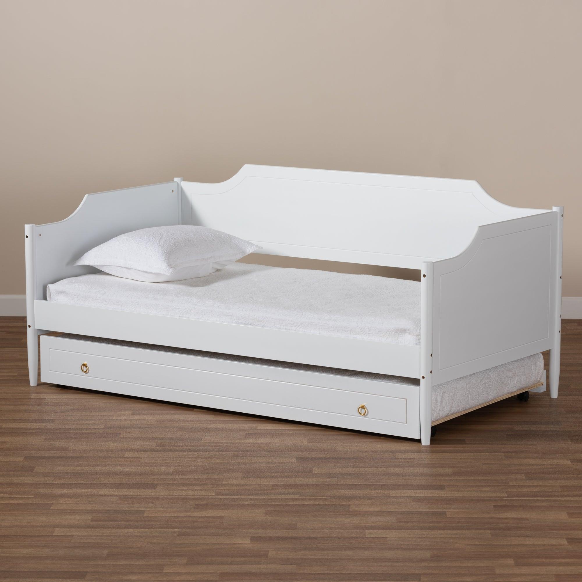 Alya Classic Traditional Farmhouse Finished Wood Daybed with Roll-Out Trundle Bed