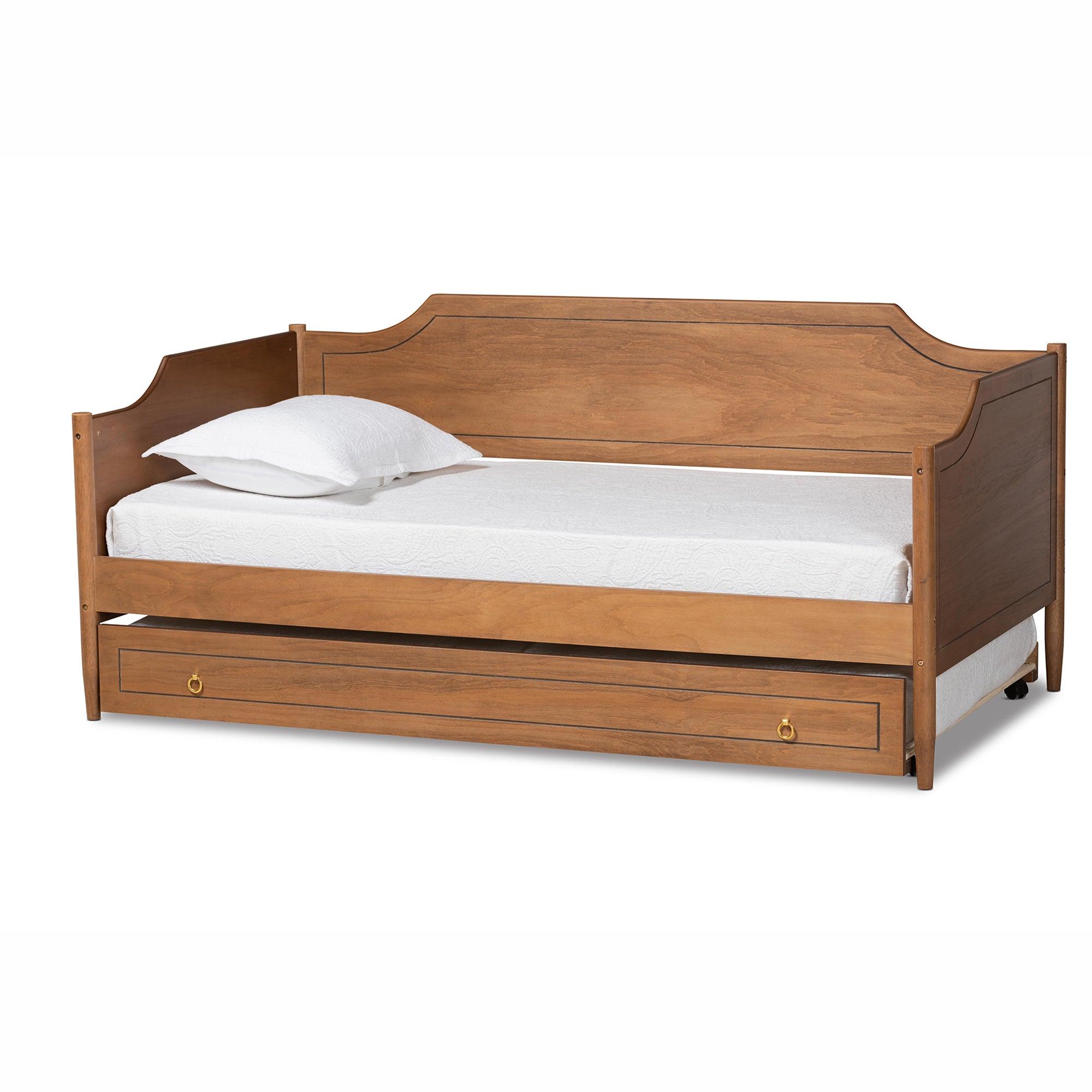 Alya Classic Traditional Farmhouse Finished Wood Daybed with Roll-Out Trundle Bed