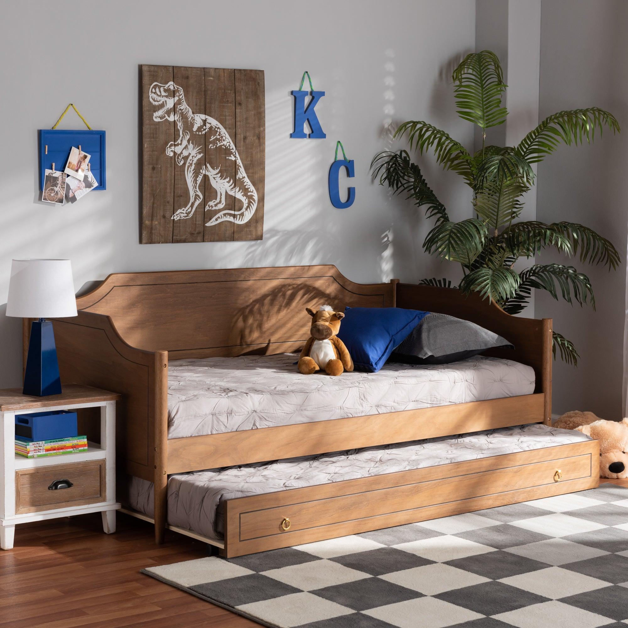 Alya Classic Traditional Farmhouse Finished Wood Daybed with Roll-Out Trundle Bed