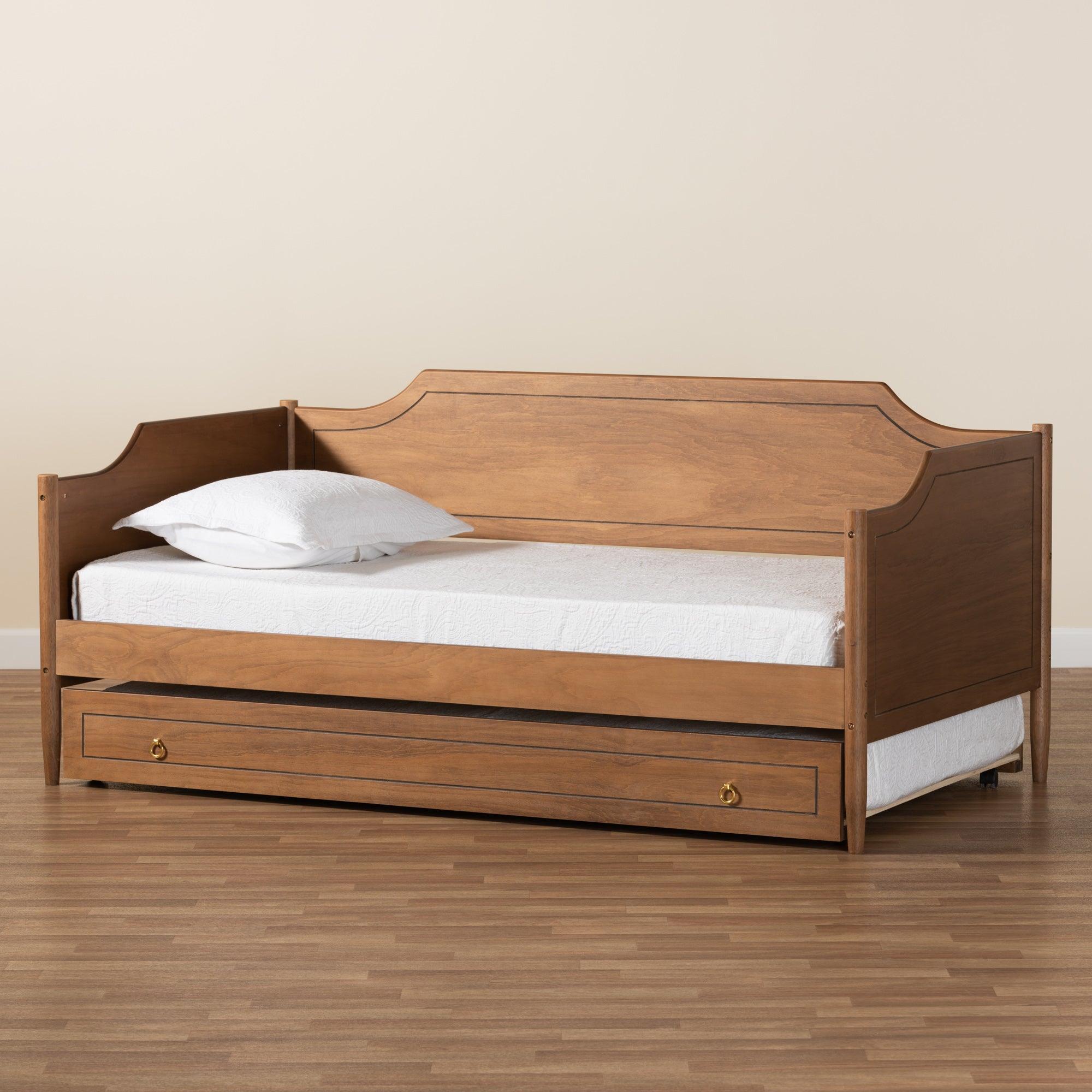 Alya Classic Traditional Farmhouse Finished Wood Daybed with Roll-Out Trundle Bed