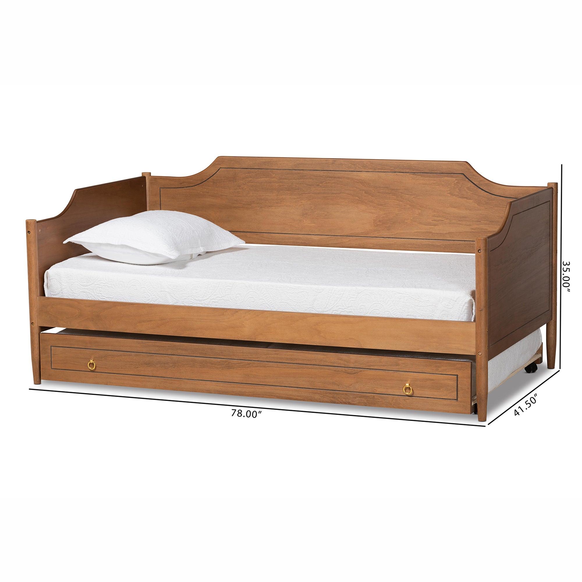 Alya Classic Traditional Farmhouse Finished Wood Daybed with Roll-Out Trundle Bed