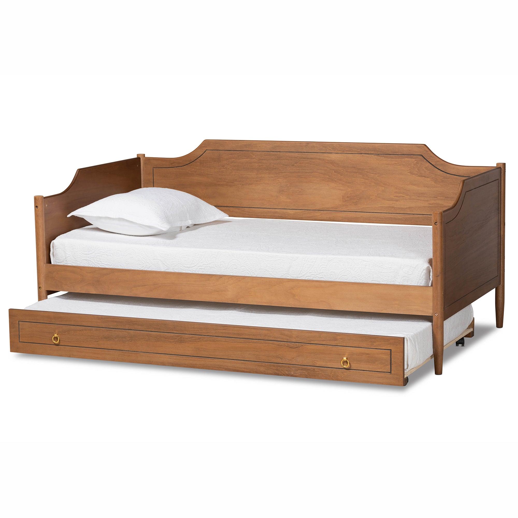 Alya Classic Traditional Farmhouse Finished Wood Daybed with Roll-Out Trundle Bed