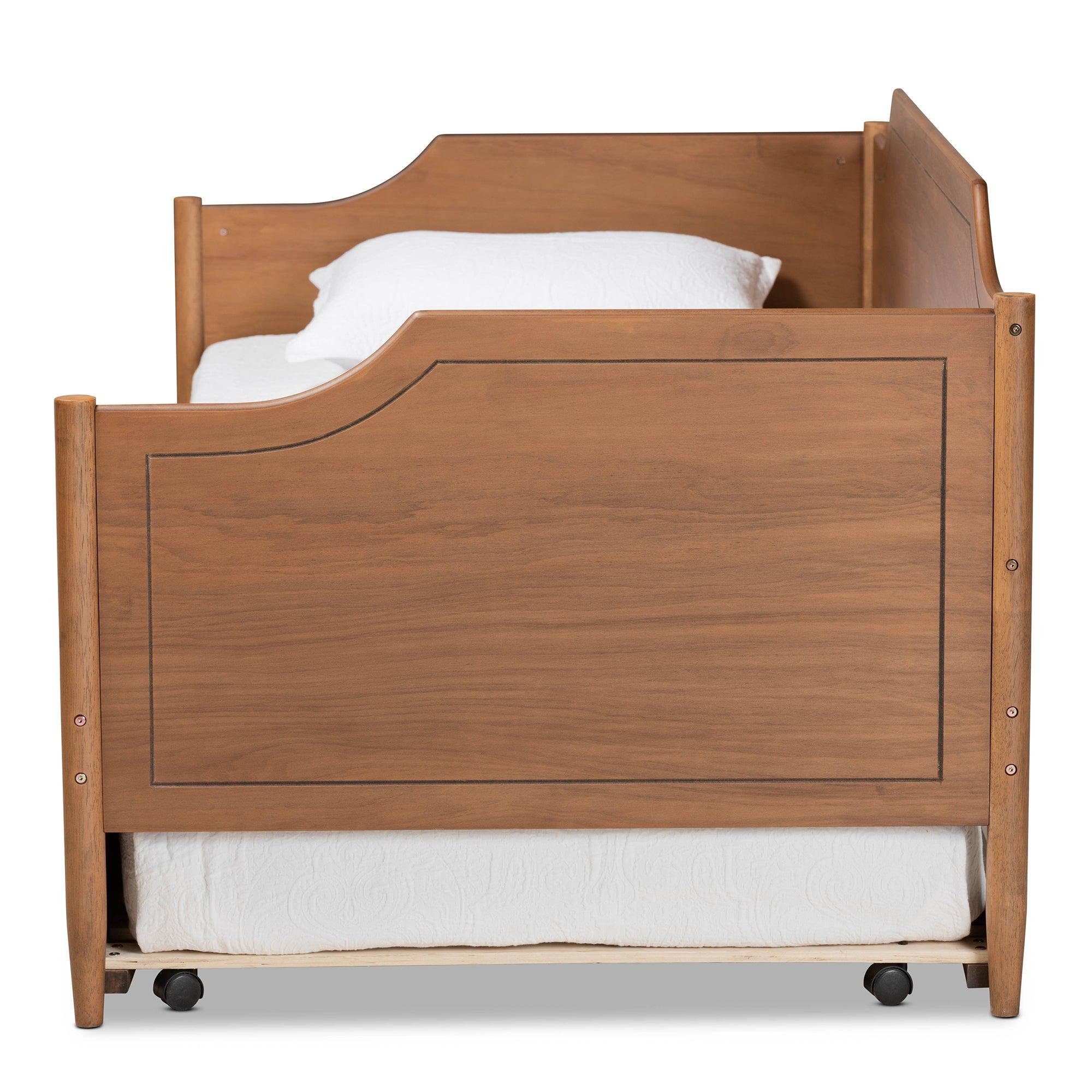 Alya Classic Traditional Farmhouse Finished Wood Daybed with Roll-Out Trundle Bed