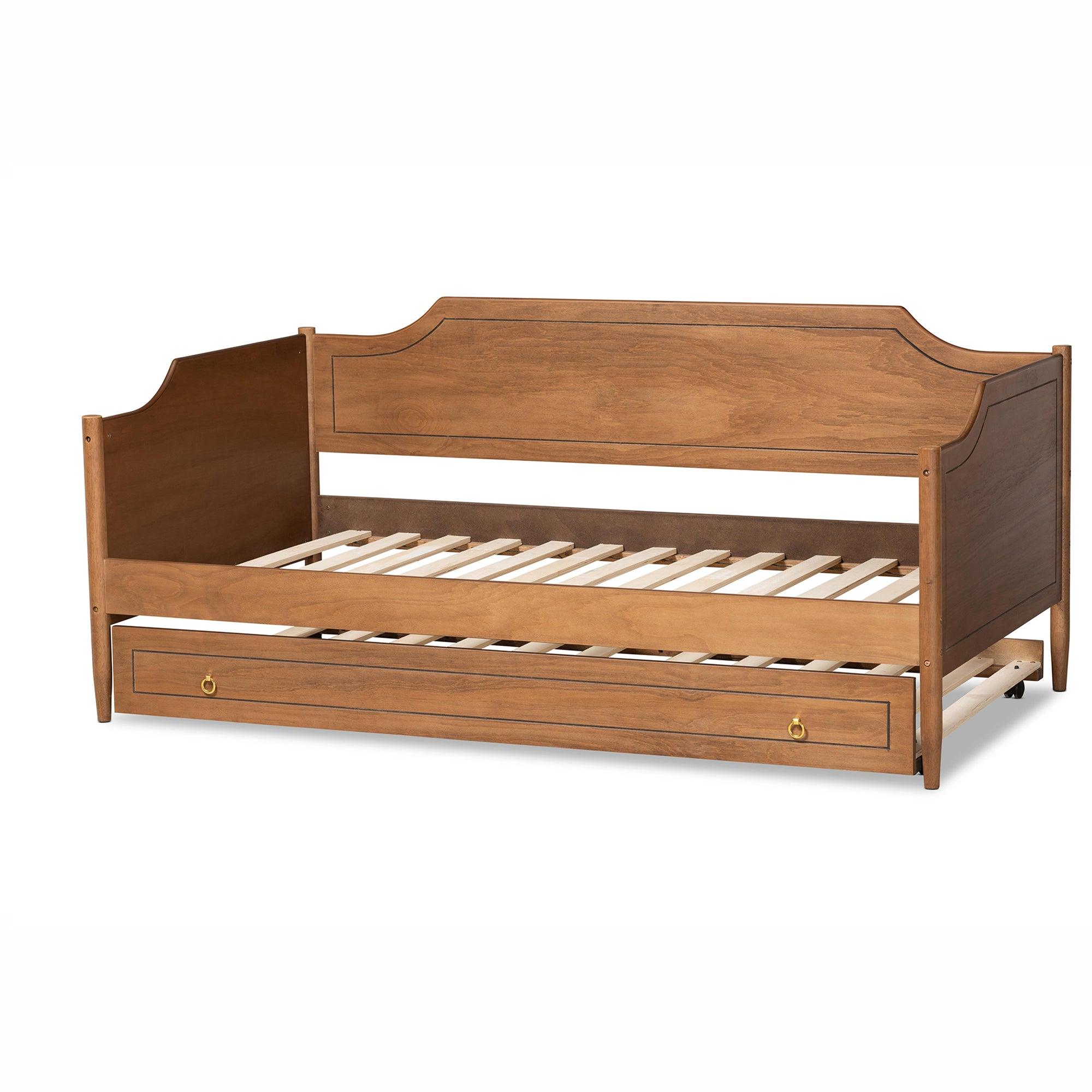 Alya Classic Traditional Farmhouse Finished Wood Daybed with Roll-Out Trundle Bed