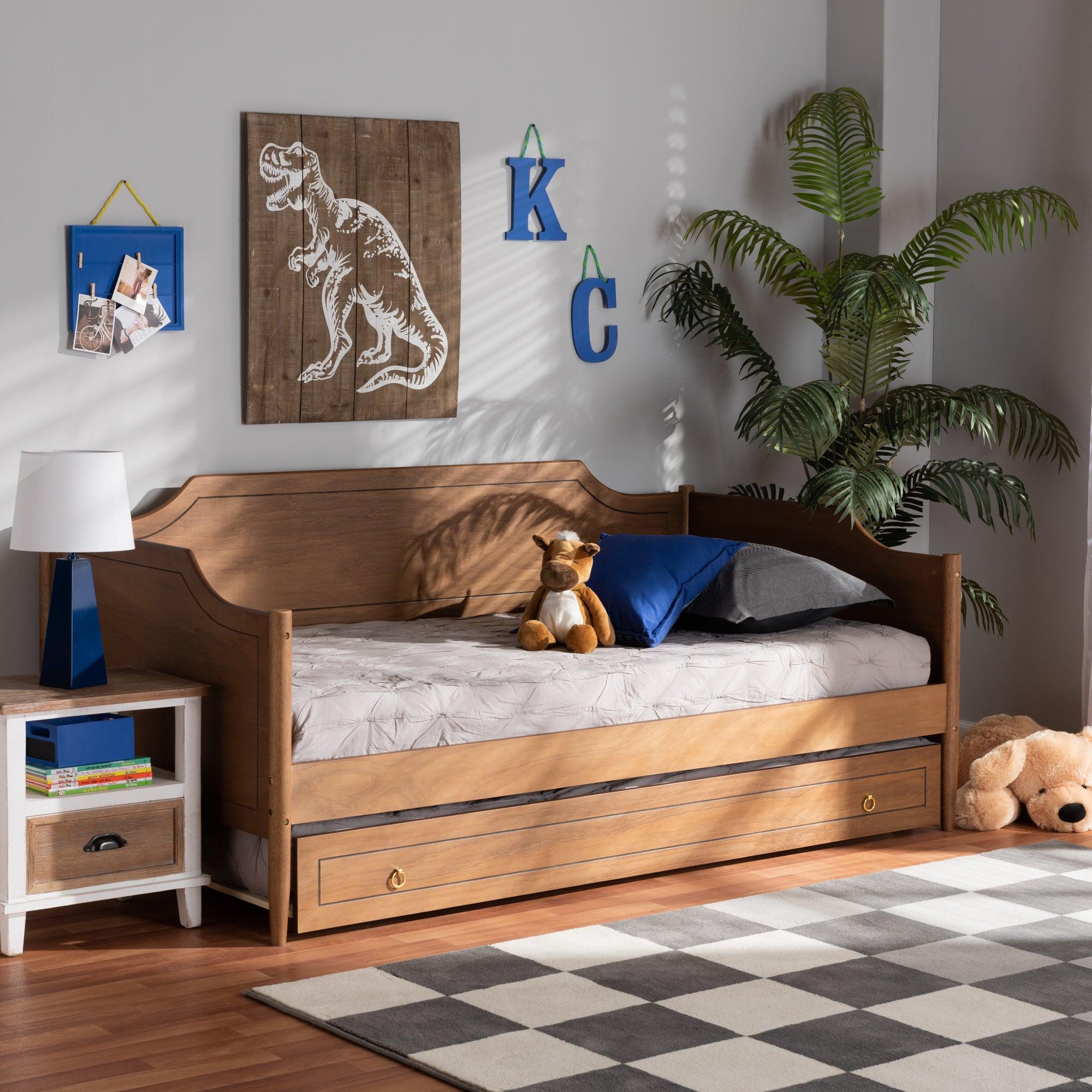 Alya Classic Traditional Farmhouse Finished Wood Daybed with Roll-Out Trundle Bed