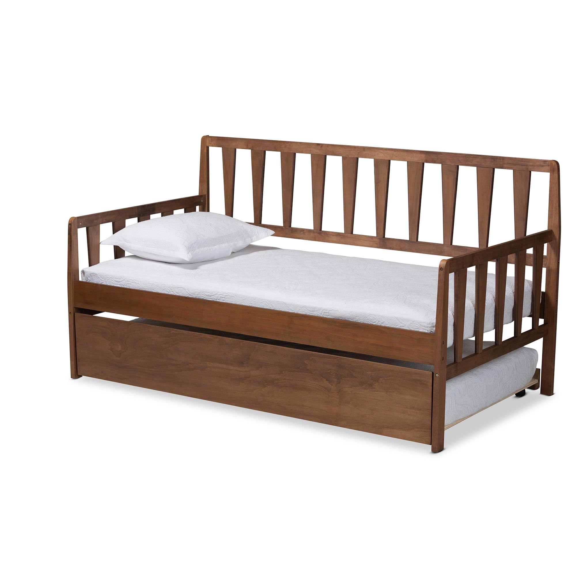 Midori Modern and Contemporary Transitional Finished Wood Daybed with Roll-Out Trundle Bed