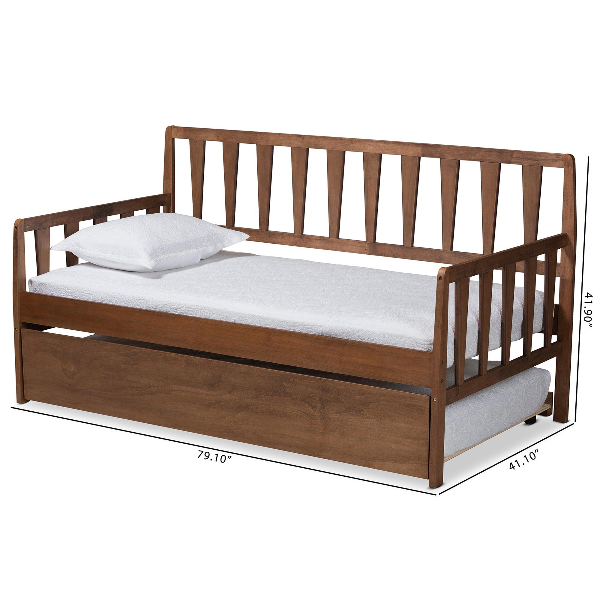 Midori Modern and Contemporary Transitional Finished Wood Daybed with Roll-Out Trundle Bed