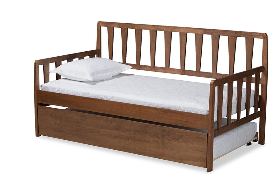 Midori Modern and Contemporary Transitional Finished Wood Daybed with Roll-Out Trundle Bed