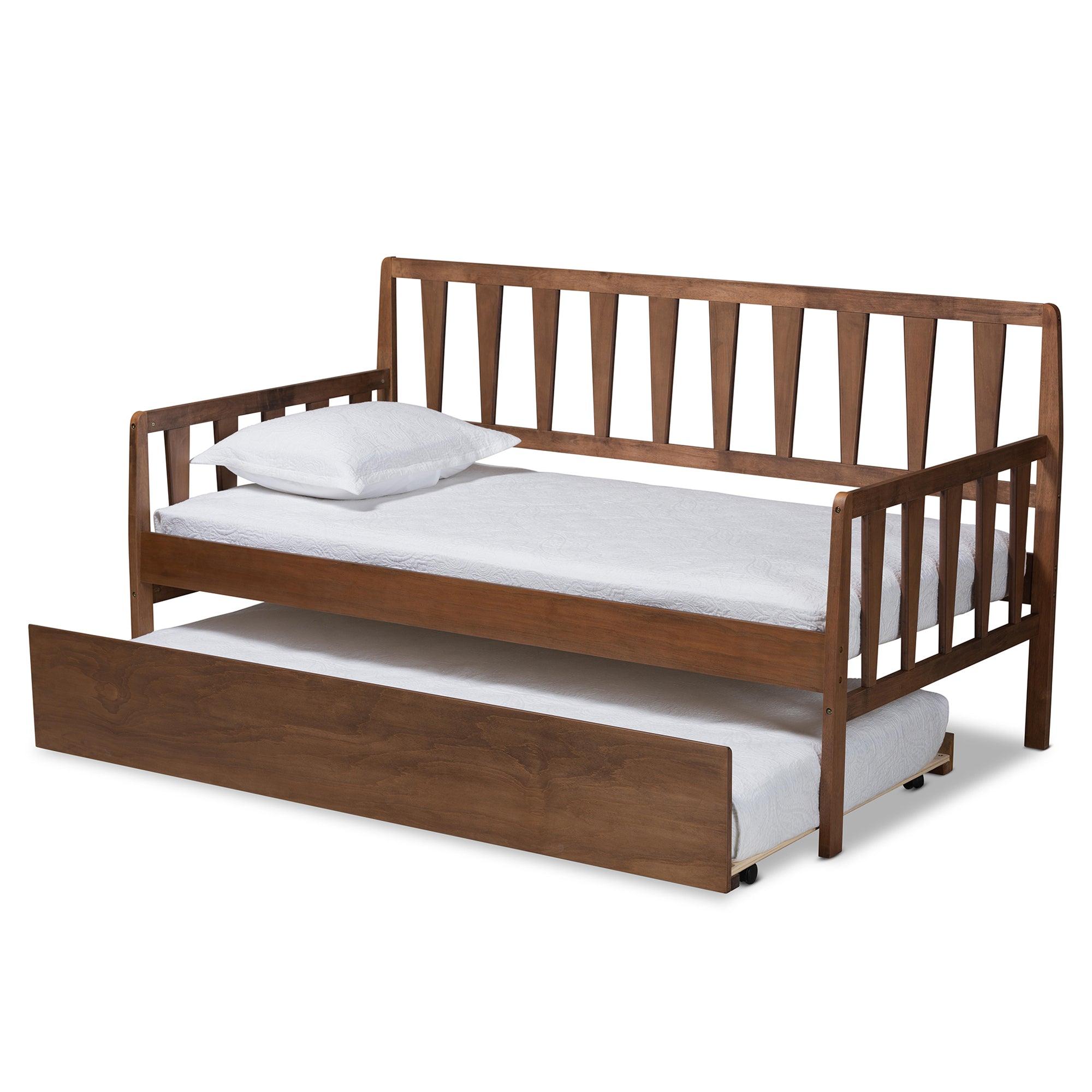 Midori Modern and Contemporary Transitional Finished Wood Daybed with Roll-Out Trundle Bed