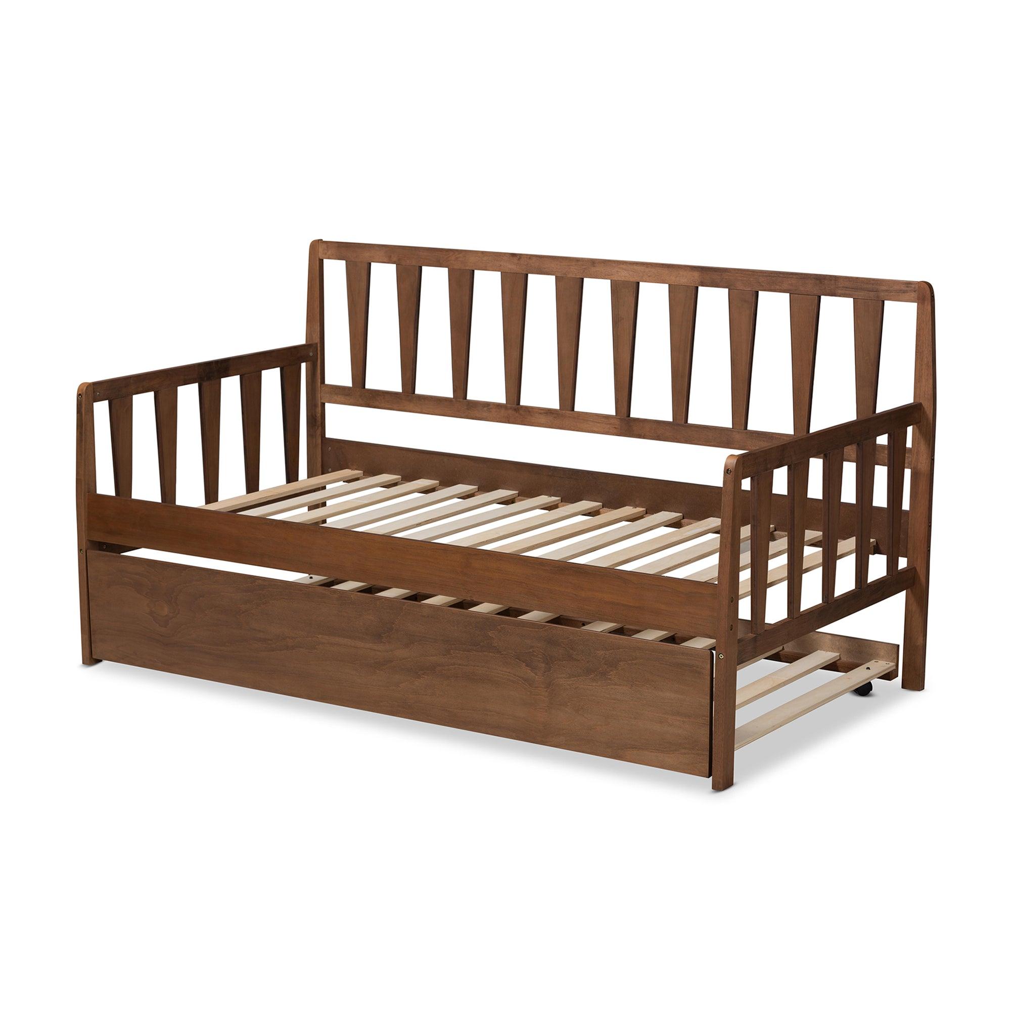 Midori Modern and Contemporary Transitional Finished Wood Daybed with Roll-Out Trundle Bed